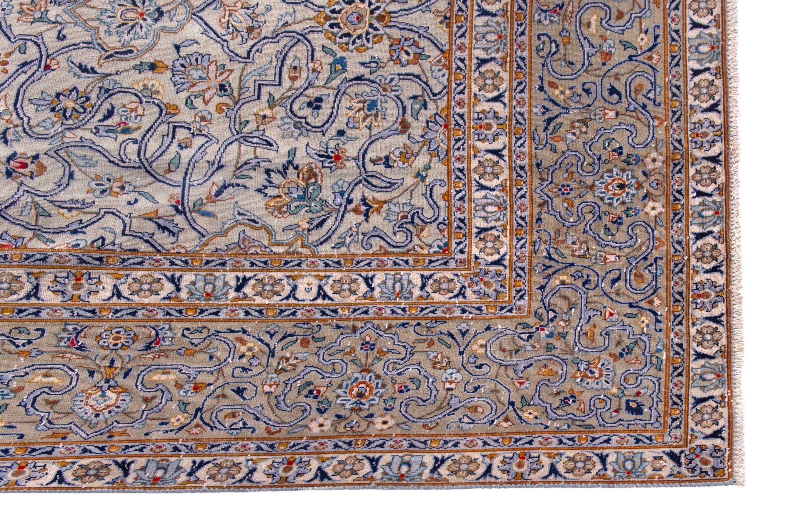 Persian Kashan oversized rug in greige and khaki, view 5 of 23