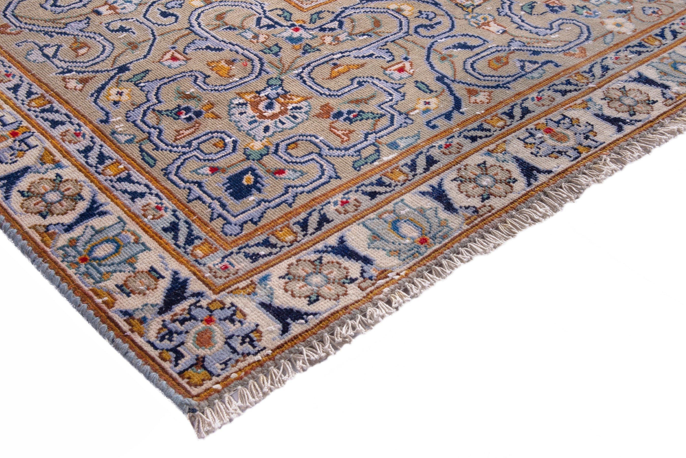 Persian Kashan oversized rug in greige and khaki, view 4 of 23