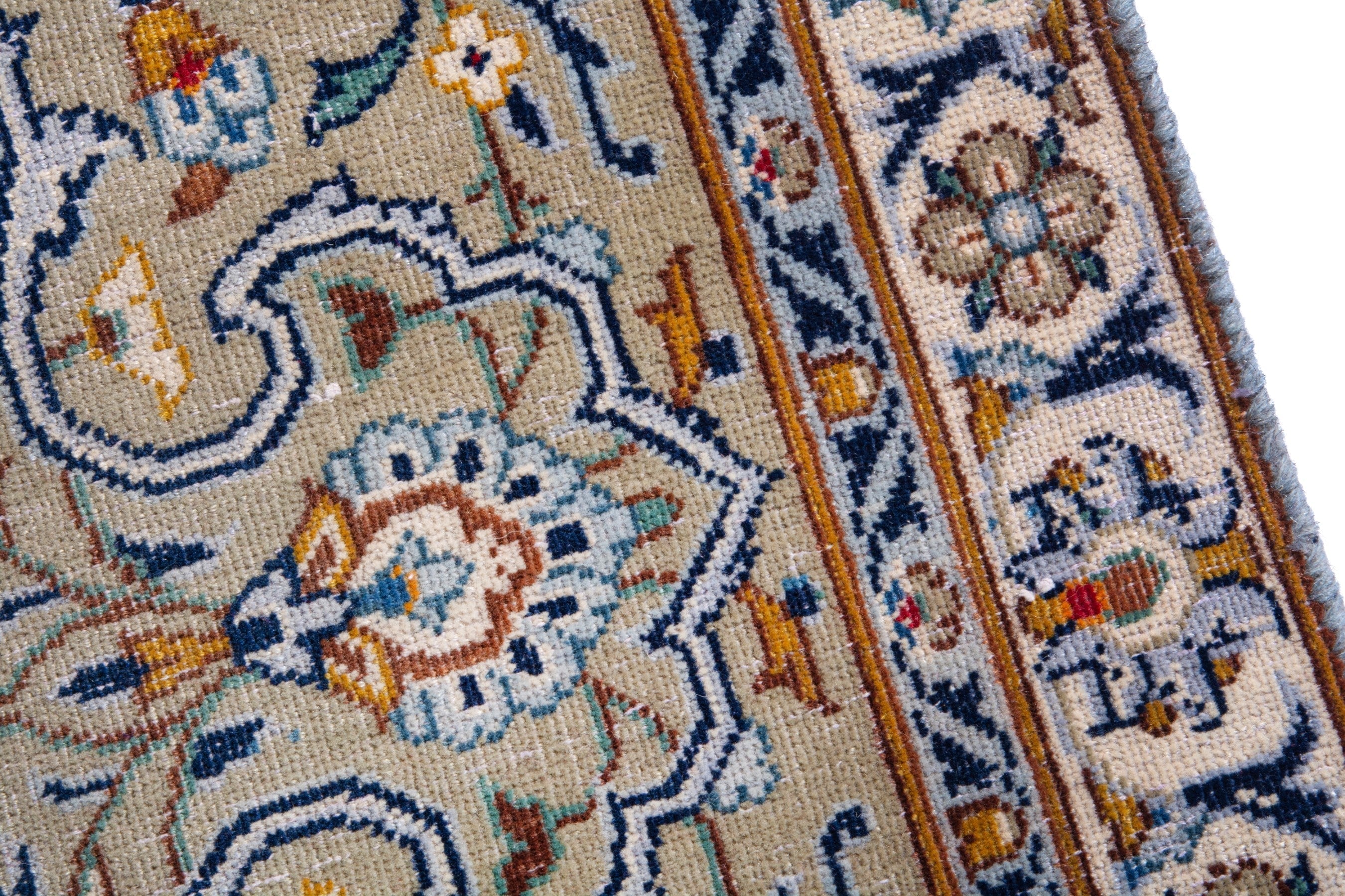 Persian Kashan oversized rug in greige and khaki, view 7 of 23