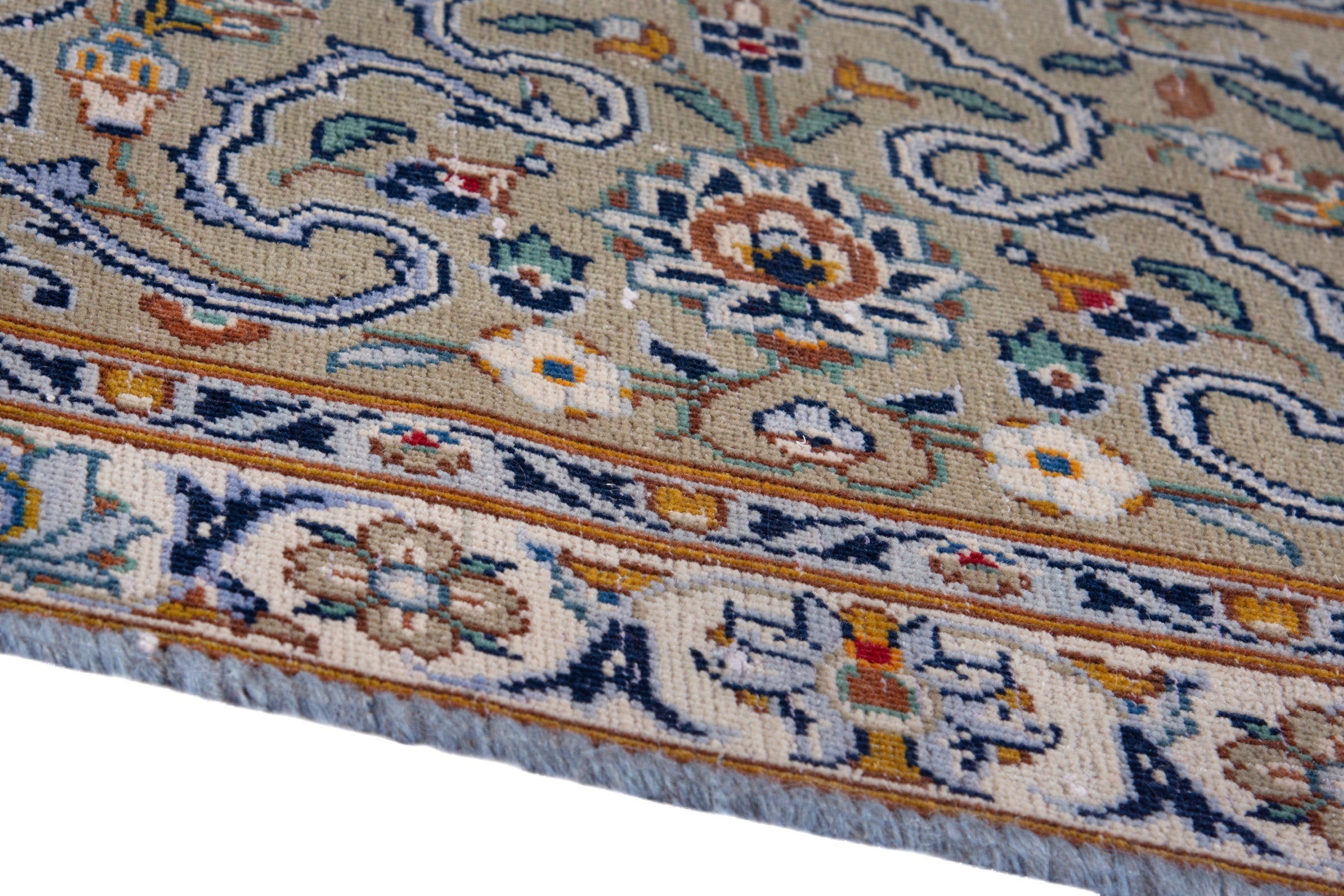 Persian Kashan oversized rug in greige and khaki, view 8 of 23