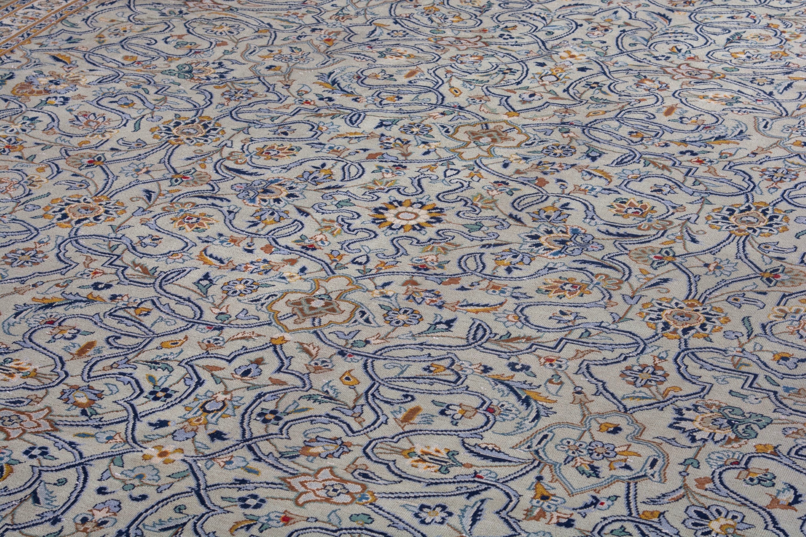 Persian Kashan oversized rug in greige and khaki, view 9 of 23
