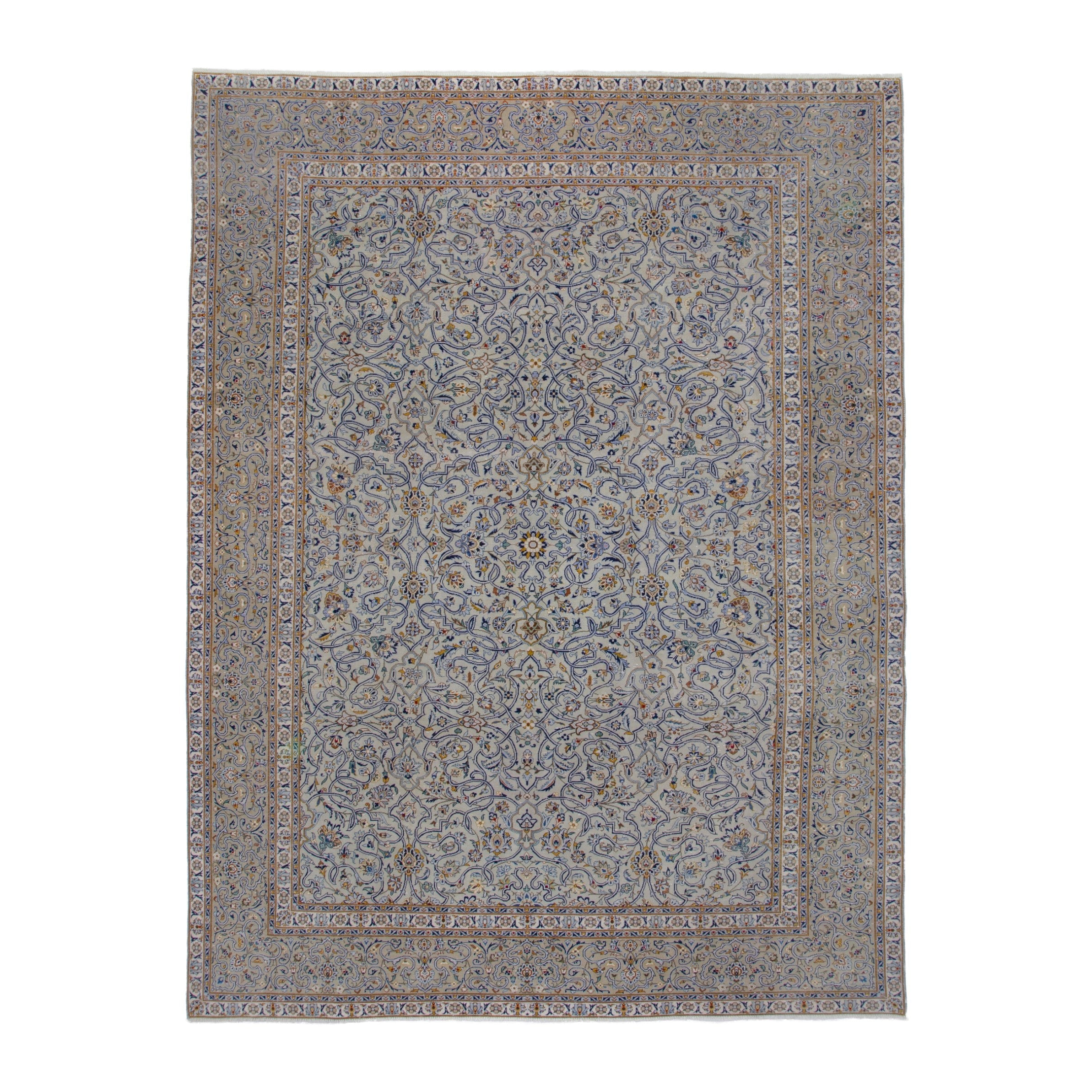 Persian Kashan oversized rug in greige and khaki, 9'8" x 13'2"