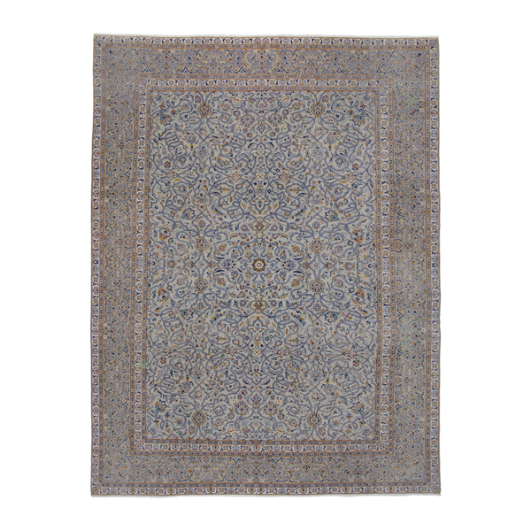 Persian Kashan oversized rug in greige and khaki, 9'8" x 13'2"