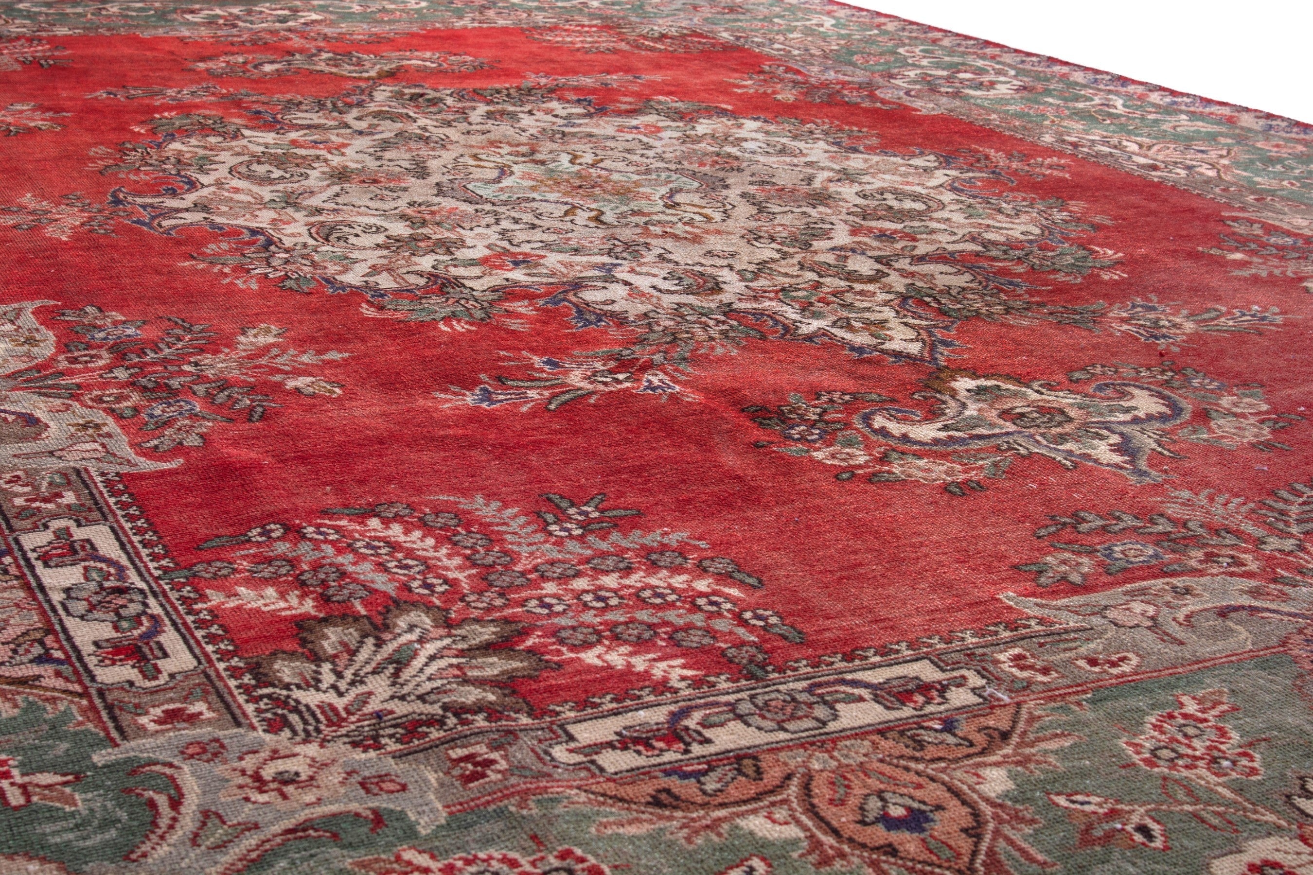 Persian Tabriz oversized rug in deep red and sage, view 10 of 23