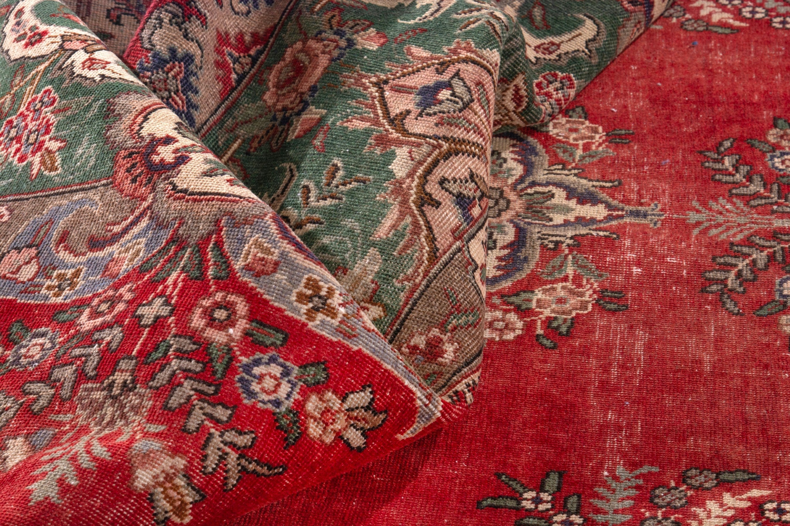 Persian Tabriz oversized rug in deep red and sage, view 22 of 23