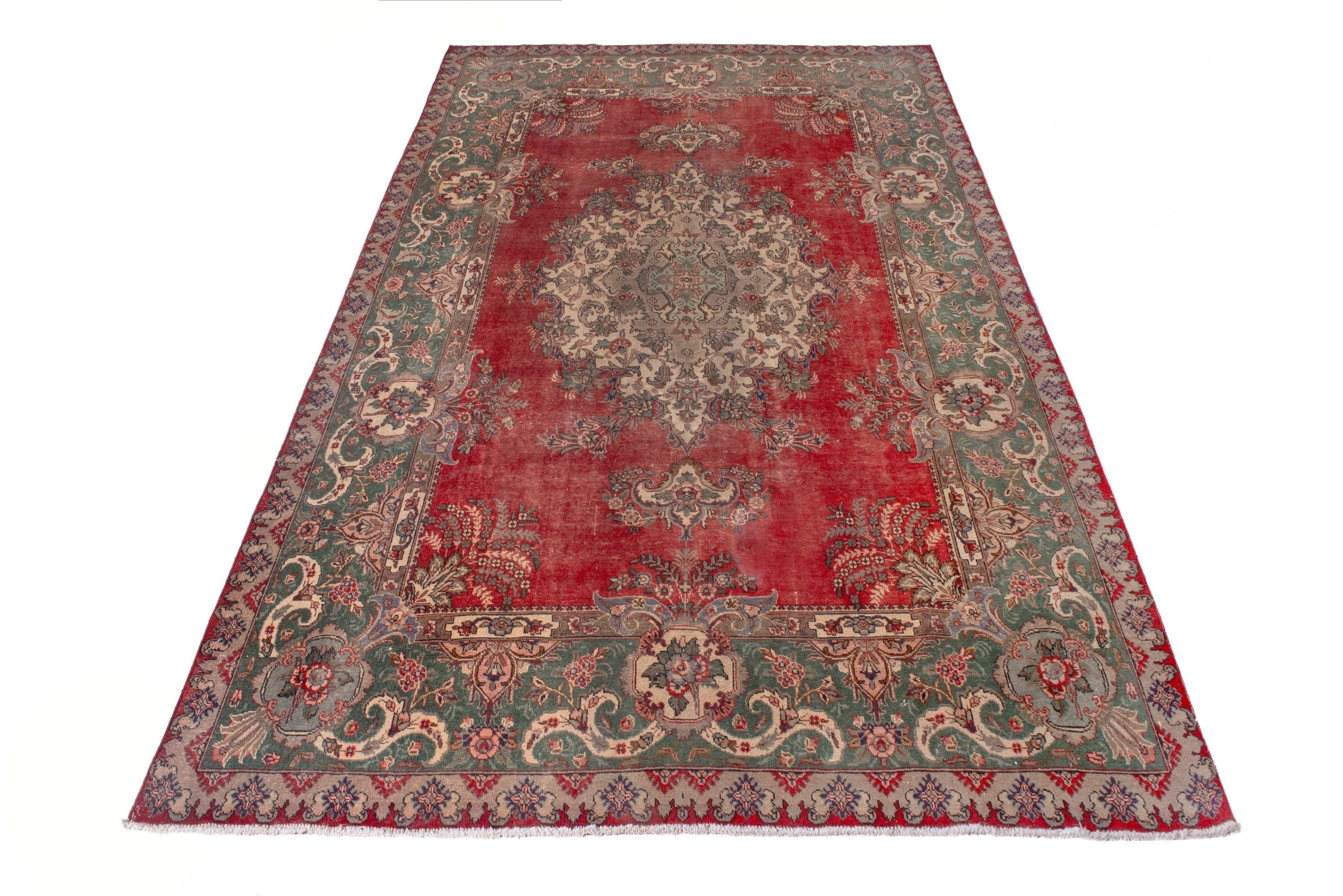 Persian Tabriz oversized rug in deep red and sage, view 2 of 23