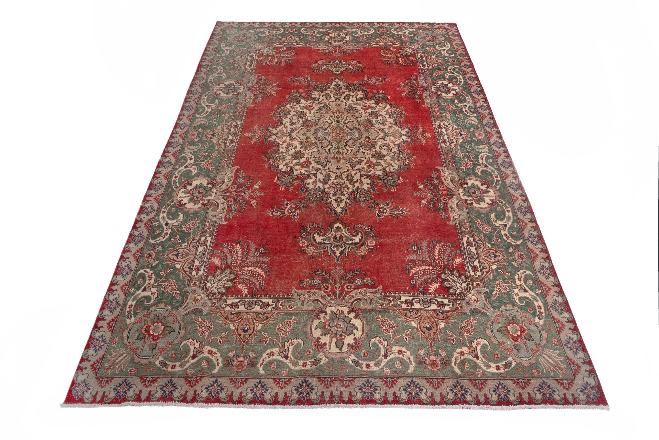 Persian Tabriz oversized rug in deep red and sage, view 3 of 23