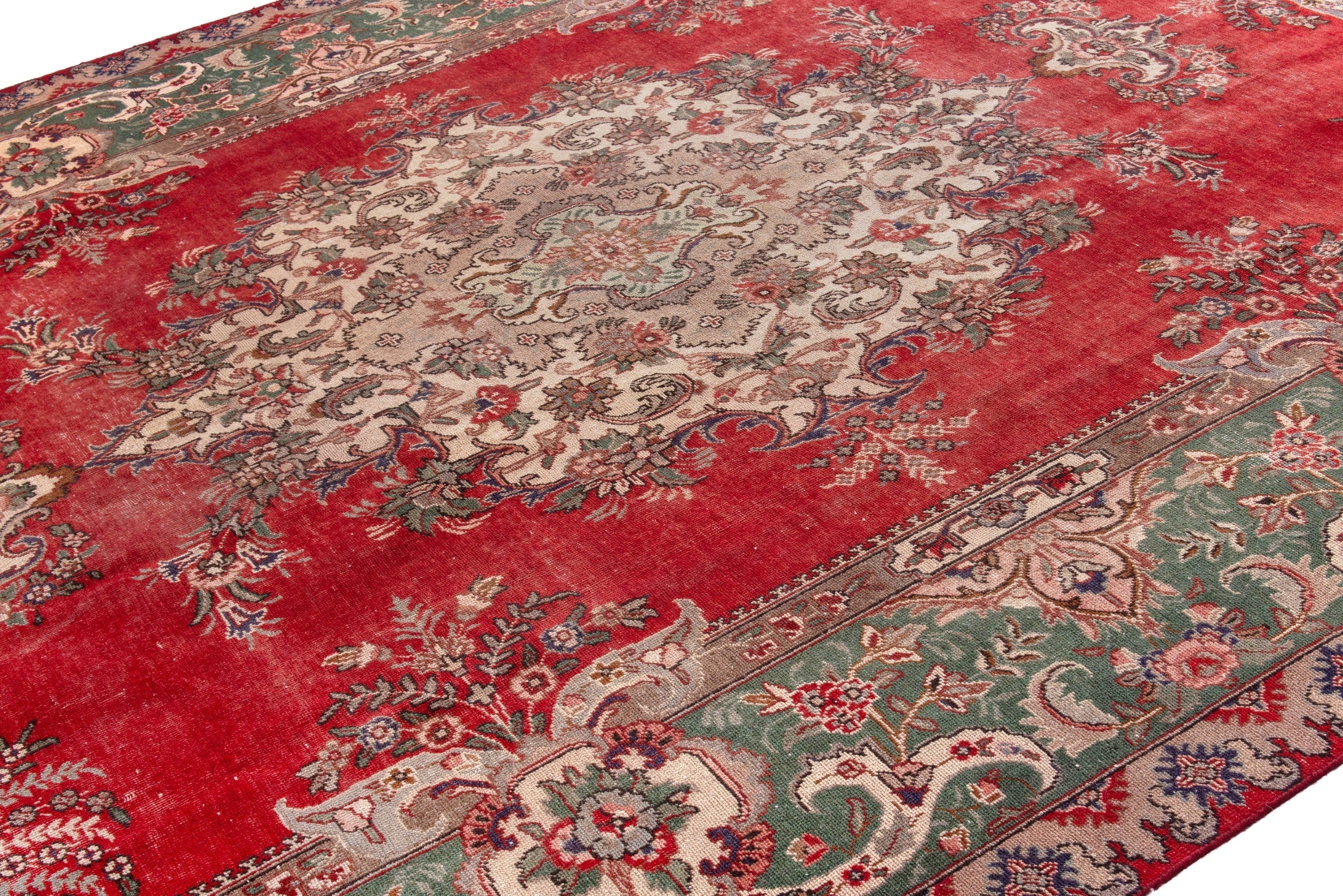 Persian Tabriz oversized rug in deep red and sage, view 6 of 23