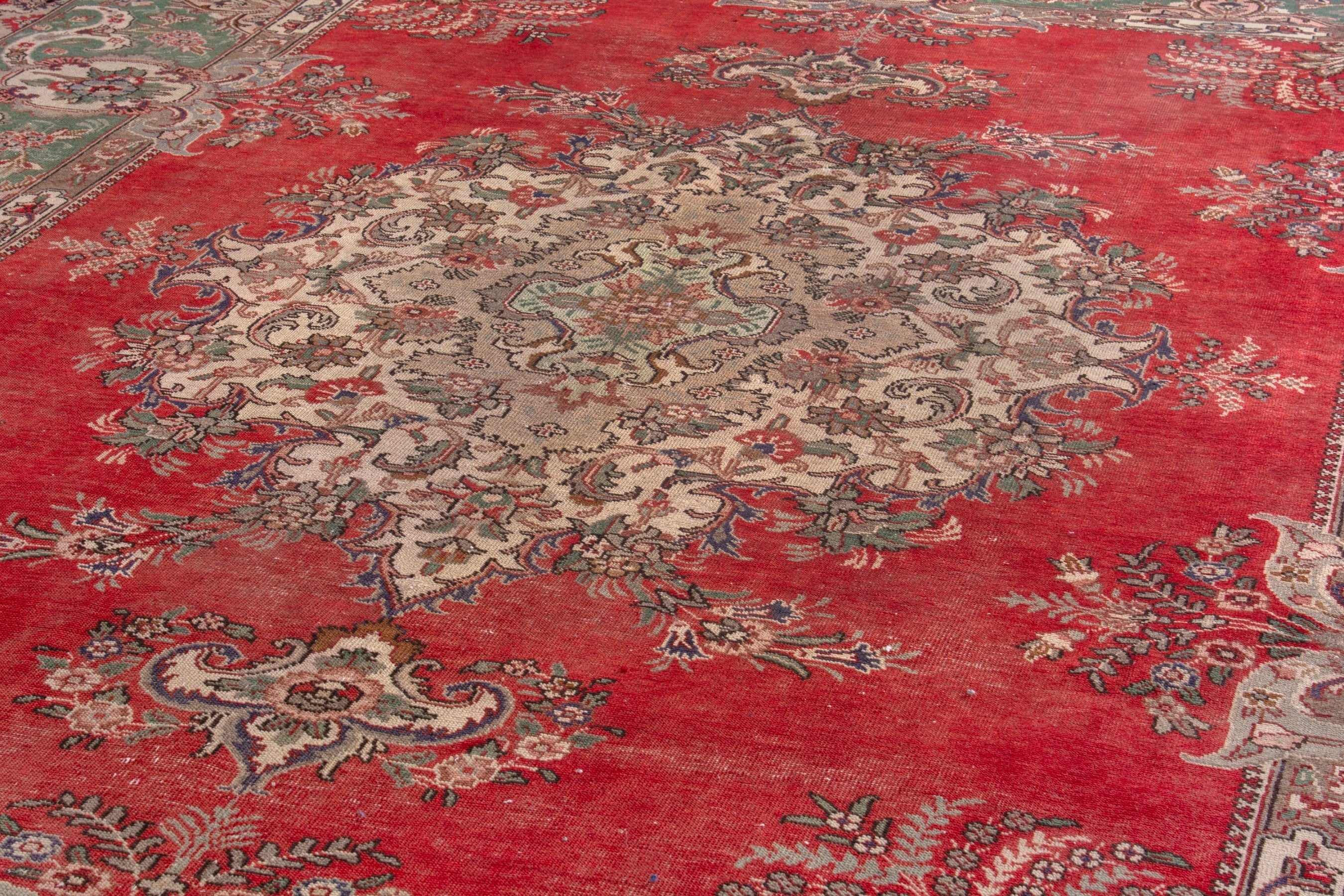 Persian Tabriz oversized rug in deep red and sage, view 9 of 23