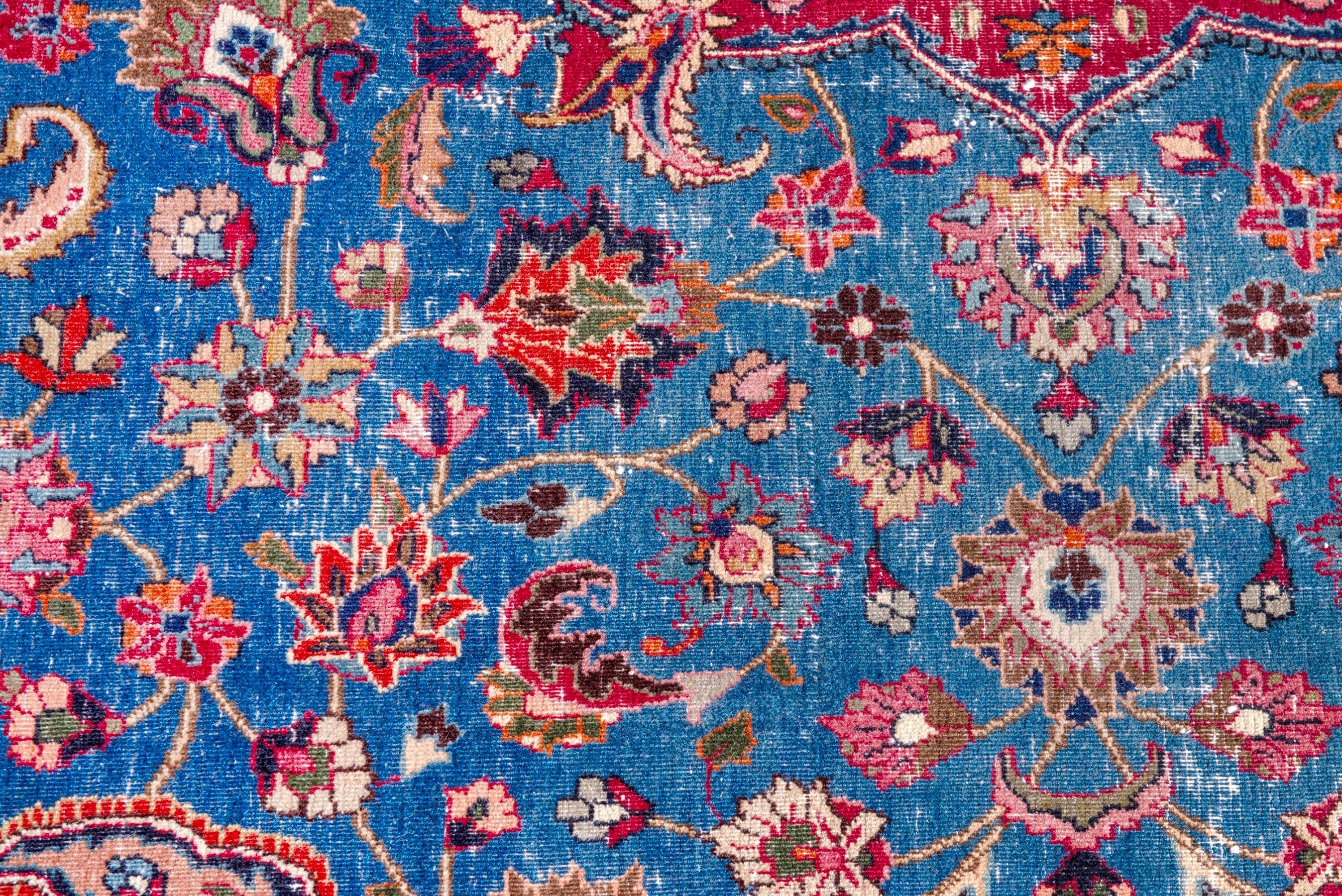 Persian Mashhad oversized rug in blue and burgundy, view 16 of 25