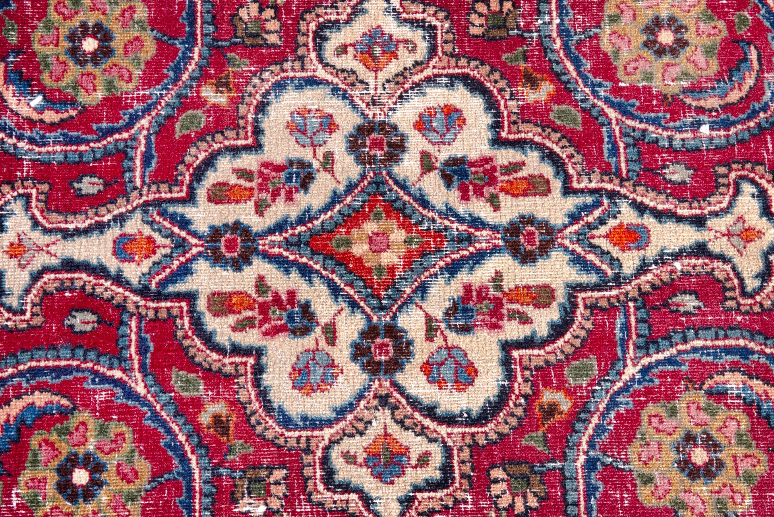 Persian Mashhad oversized rug in blue and burgundy, view 17 of 25