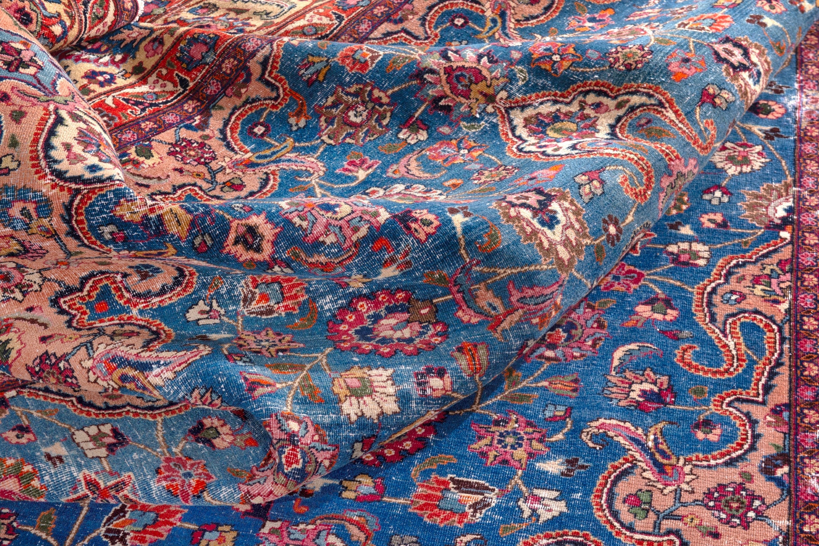 Persian Mashhad oversized rug in blue and burgundy, view 18 of 25
