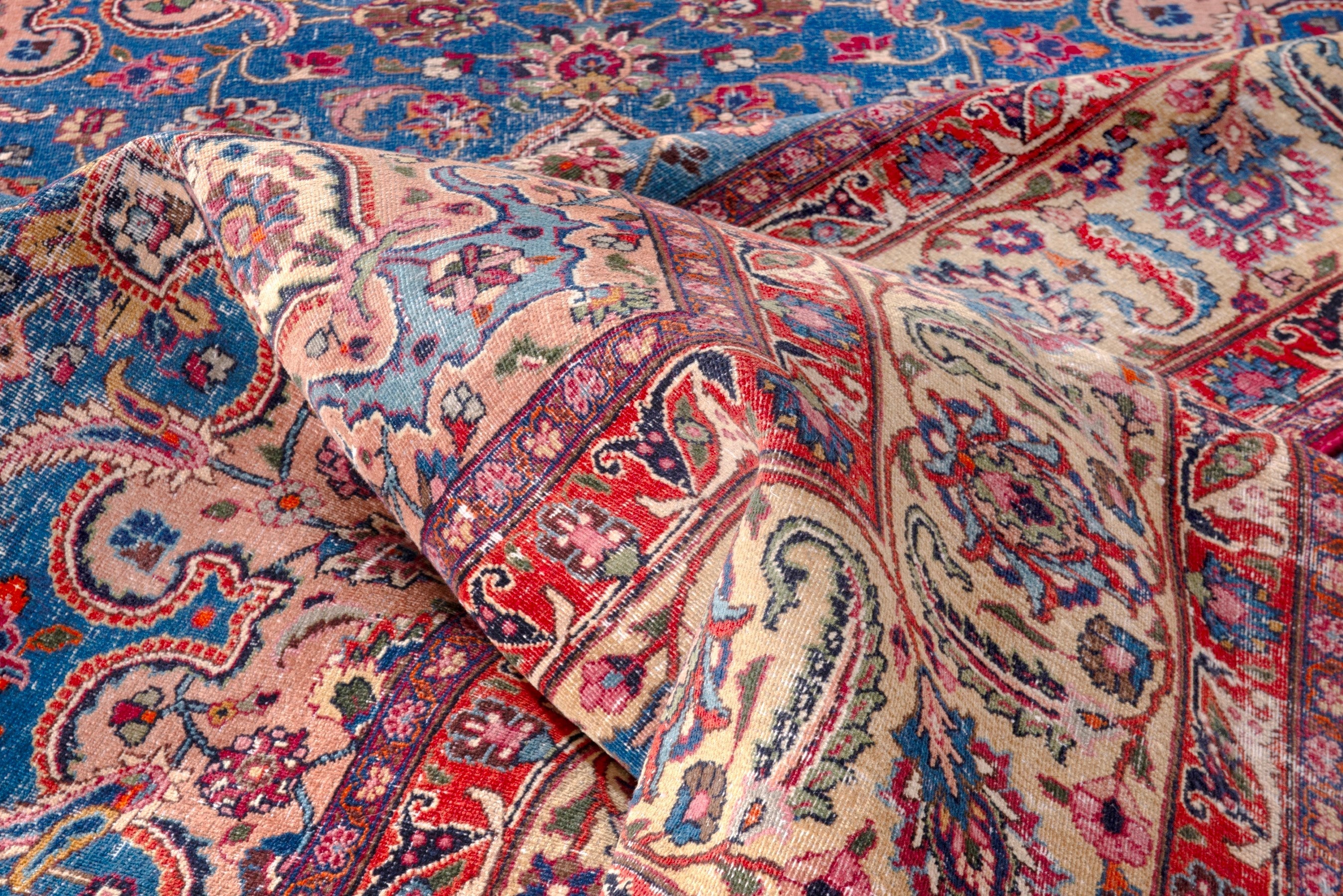 Persian Mashhad oversized rug in blue and burgundy, view 22 of 25