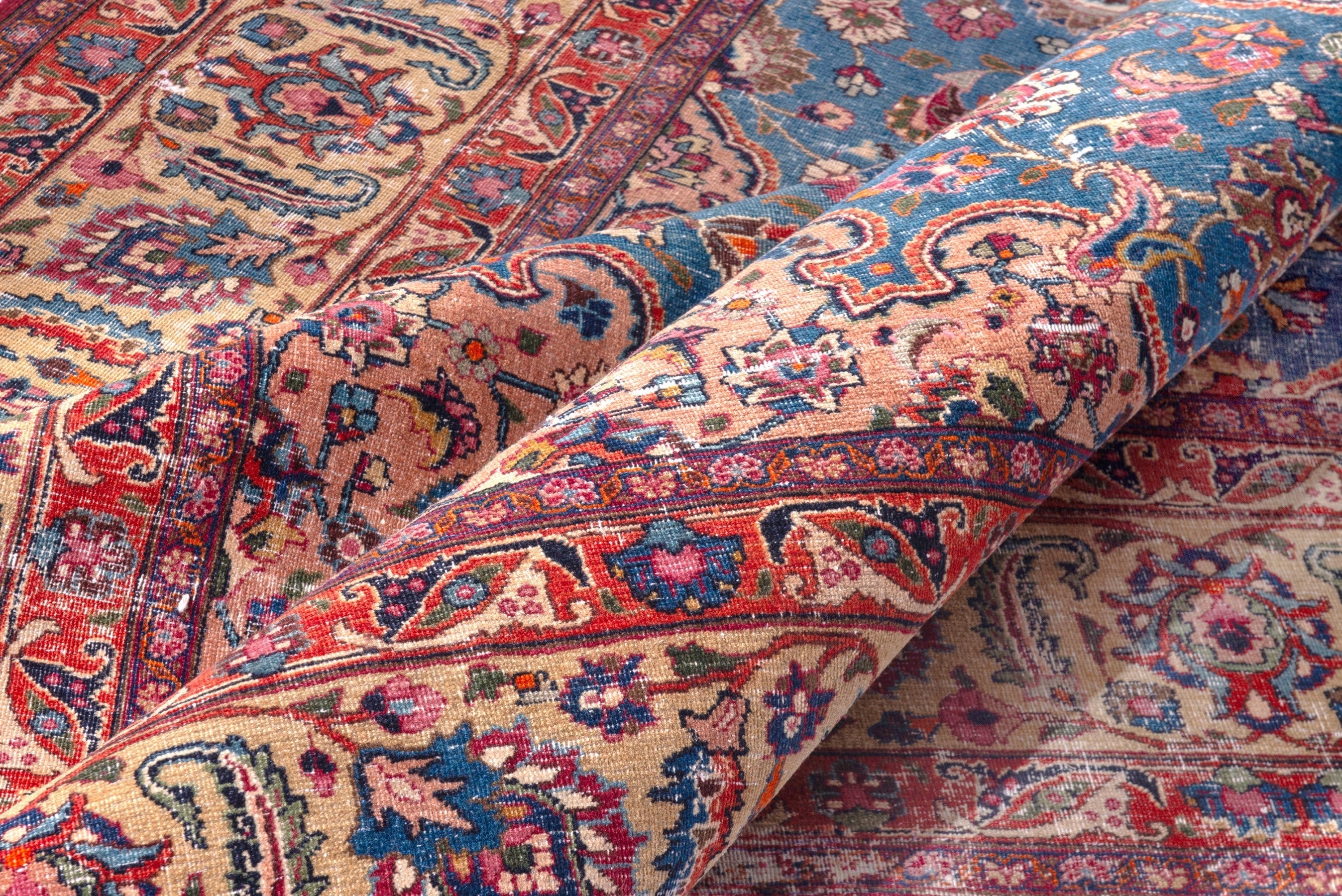Persian Mashhad oversized rug in blue and burgundy, view 23 of 25