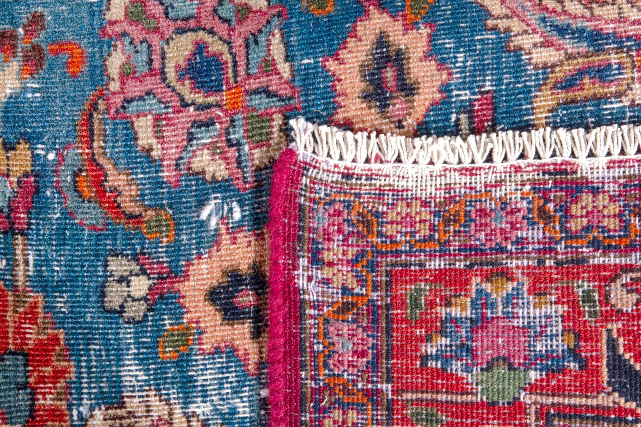 Persian Mashhad oversized rug in blue and burgundy, view 25 of 25