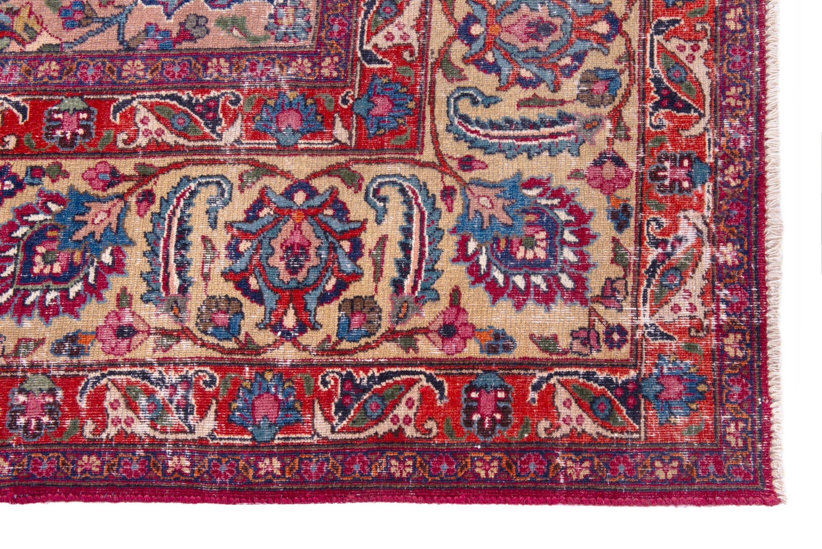 Persian Mashhad oversized rug in blue and burgundy, view 5 of 25