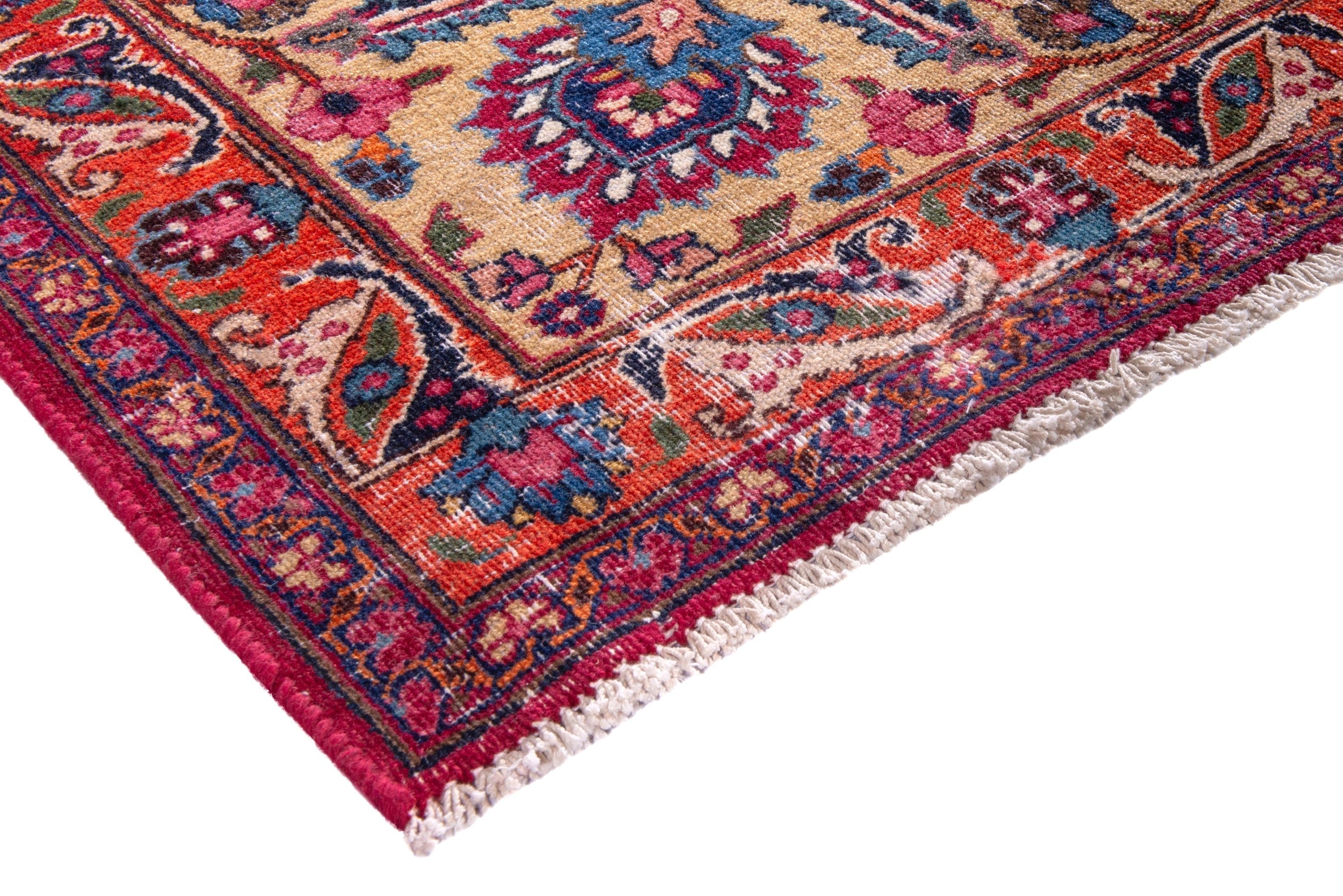 Persian Mashhad oversized rug in blue and burgundy, view 4 of 25