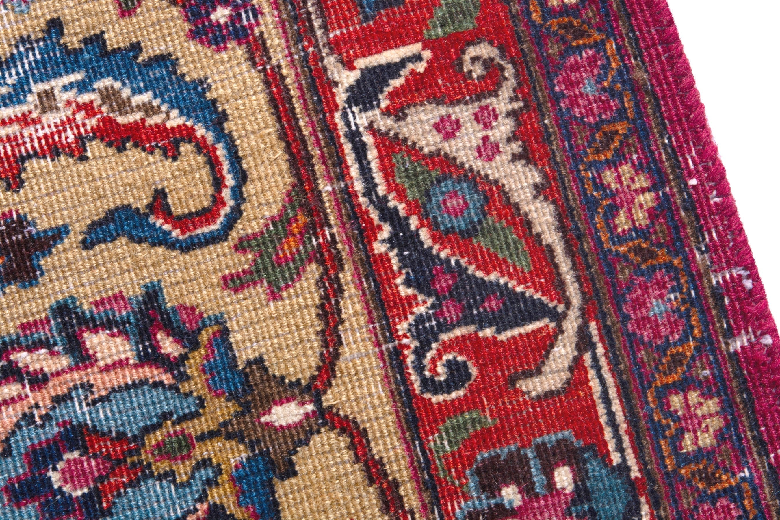 Persian Mashhad oversized rug in blue and burgundy, view 7 of 25