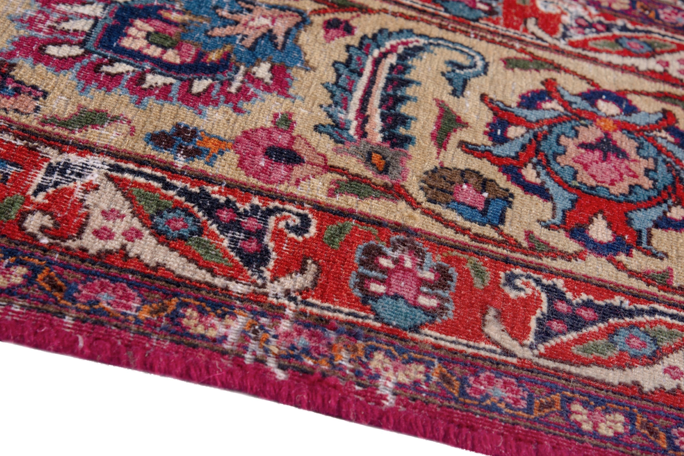 Persian Mashhad oversized rug in blue and burgundy, view 8 of 25