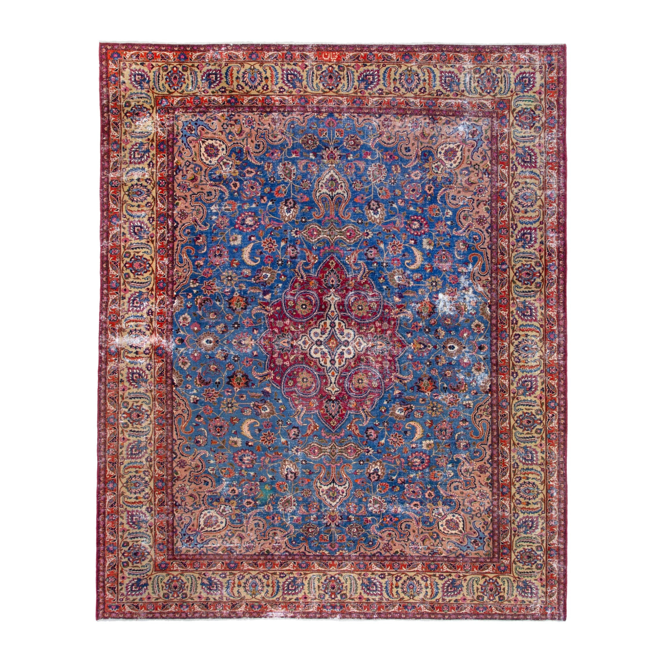 Persian Mashhad oversized rug in blue and burgundy, 10'1" x 13'1"