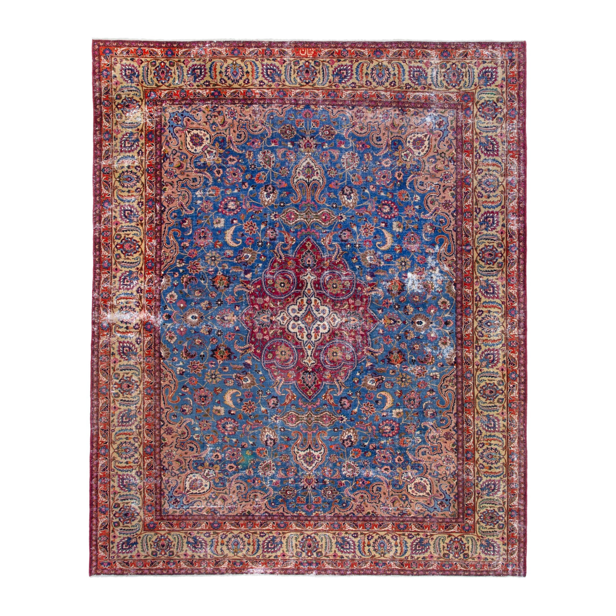 Persian Mashhad oversized rug in blue and burgundy, 10'1" x 13'1"