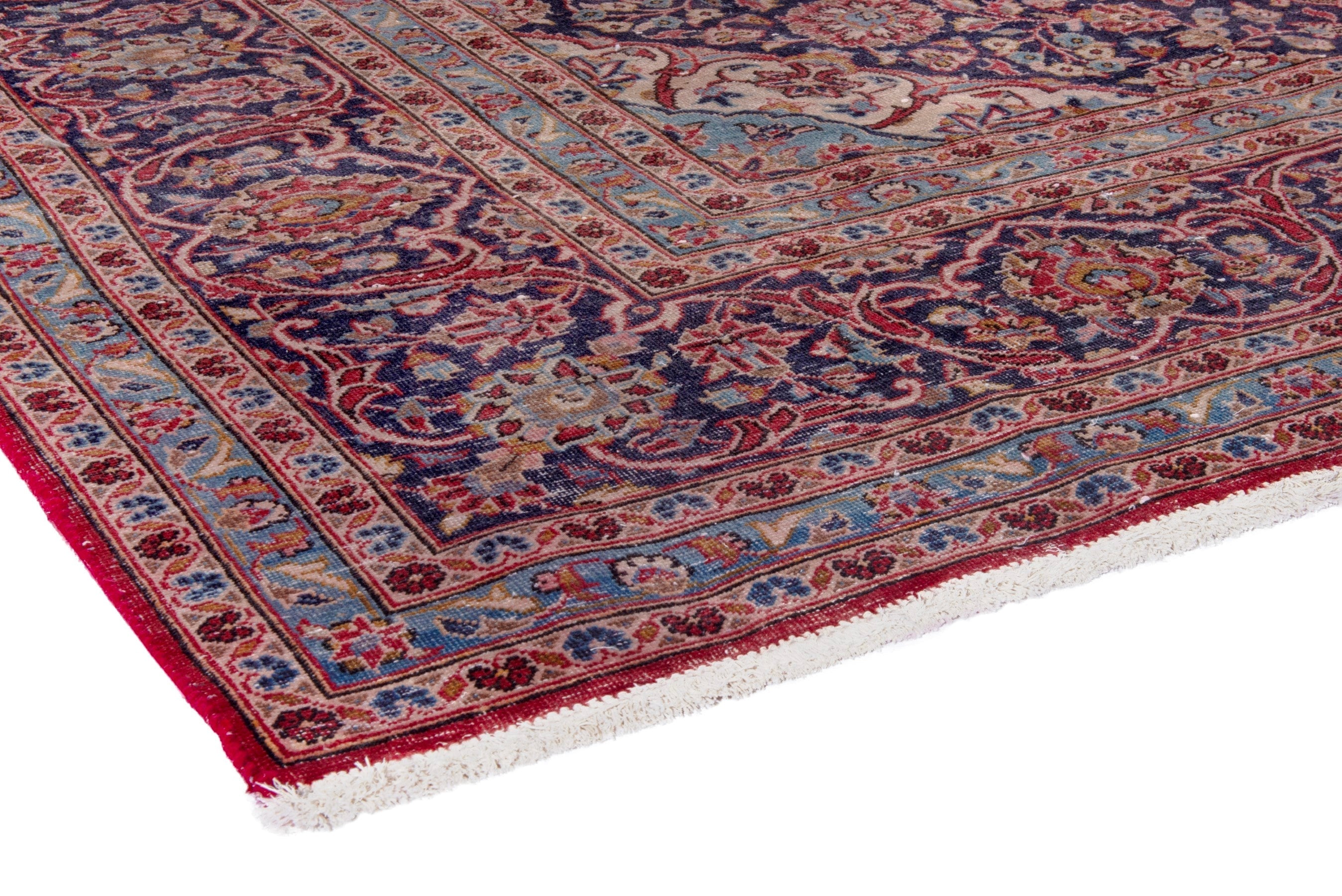 Persian Kashan oversized rug in deep red and burgundy, view 5 of 19
