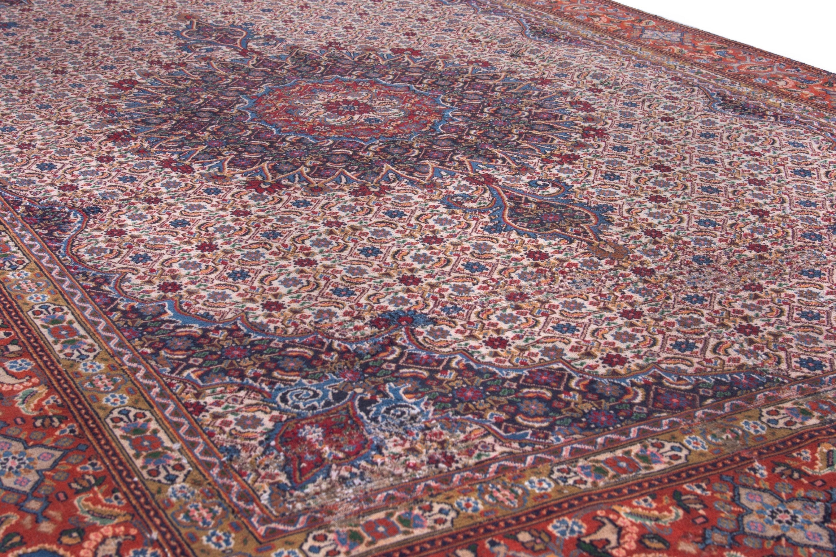 Persian Birjand area rug in cream and rust, view 10 of 20
