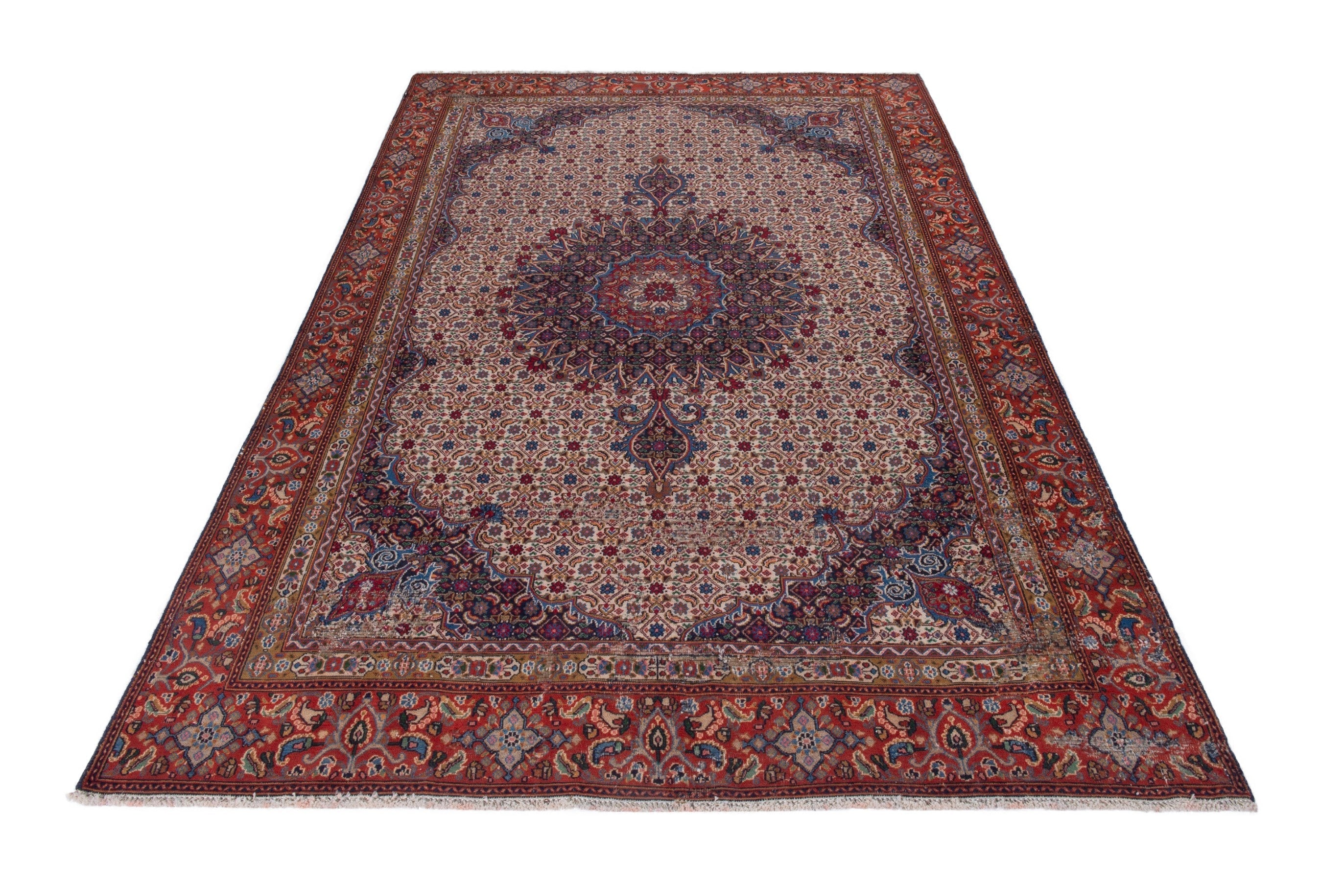 Persian Birjand area rug in cream and rust, view 3 of 20