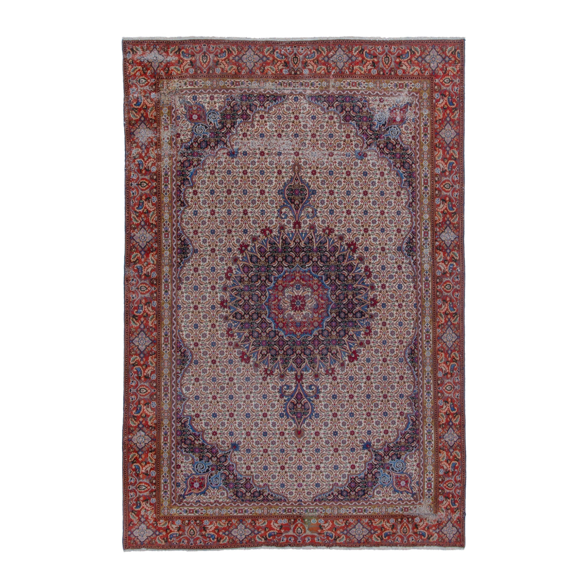 Turkish Anatolian area rug in cream and rust, 6'3" x 9'10"