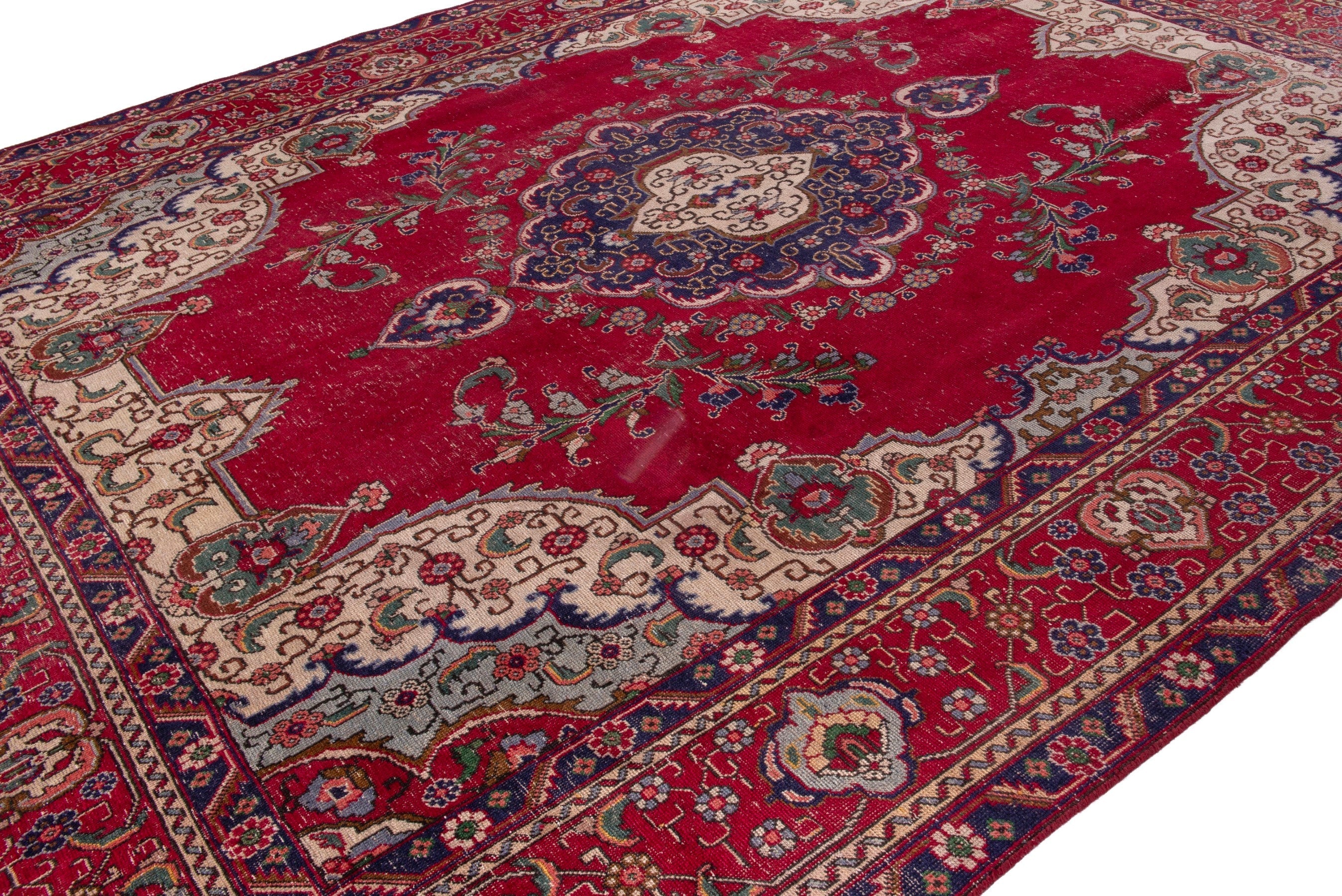 Persian Tabriz oversized rug in deep red and burgundy, view 6 of 22
