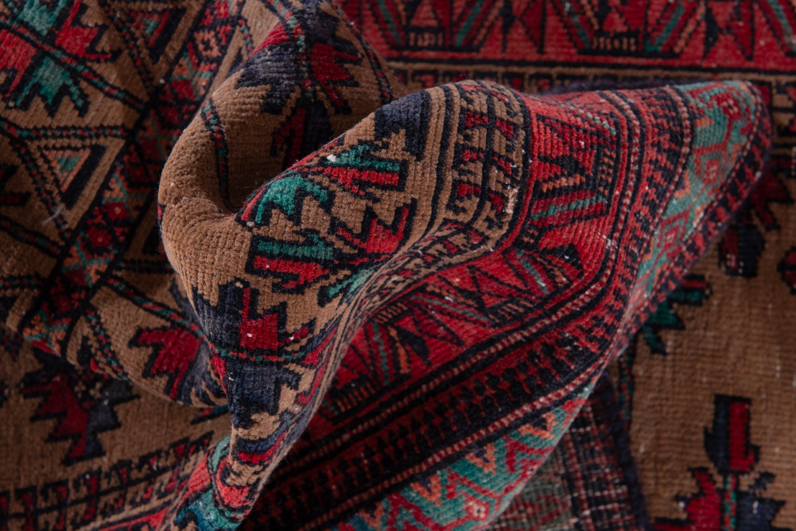 Persian Baluch accent rug in beige and burgundy, view 14 of 17