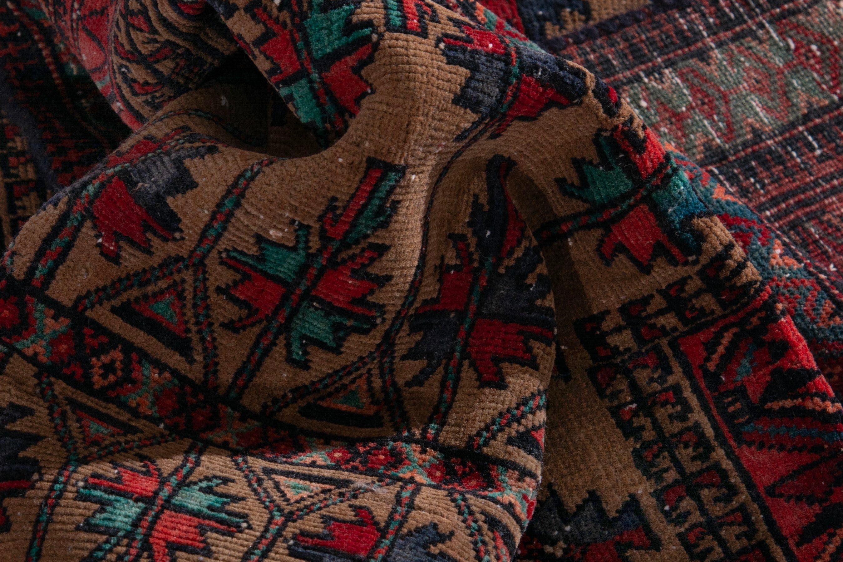 Persian Baluch accent rug in beige and burgundy, view 16 of 17