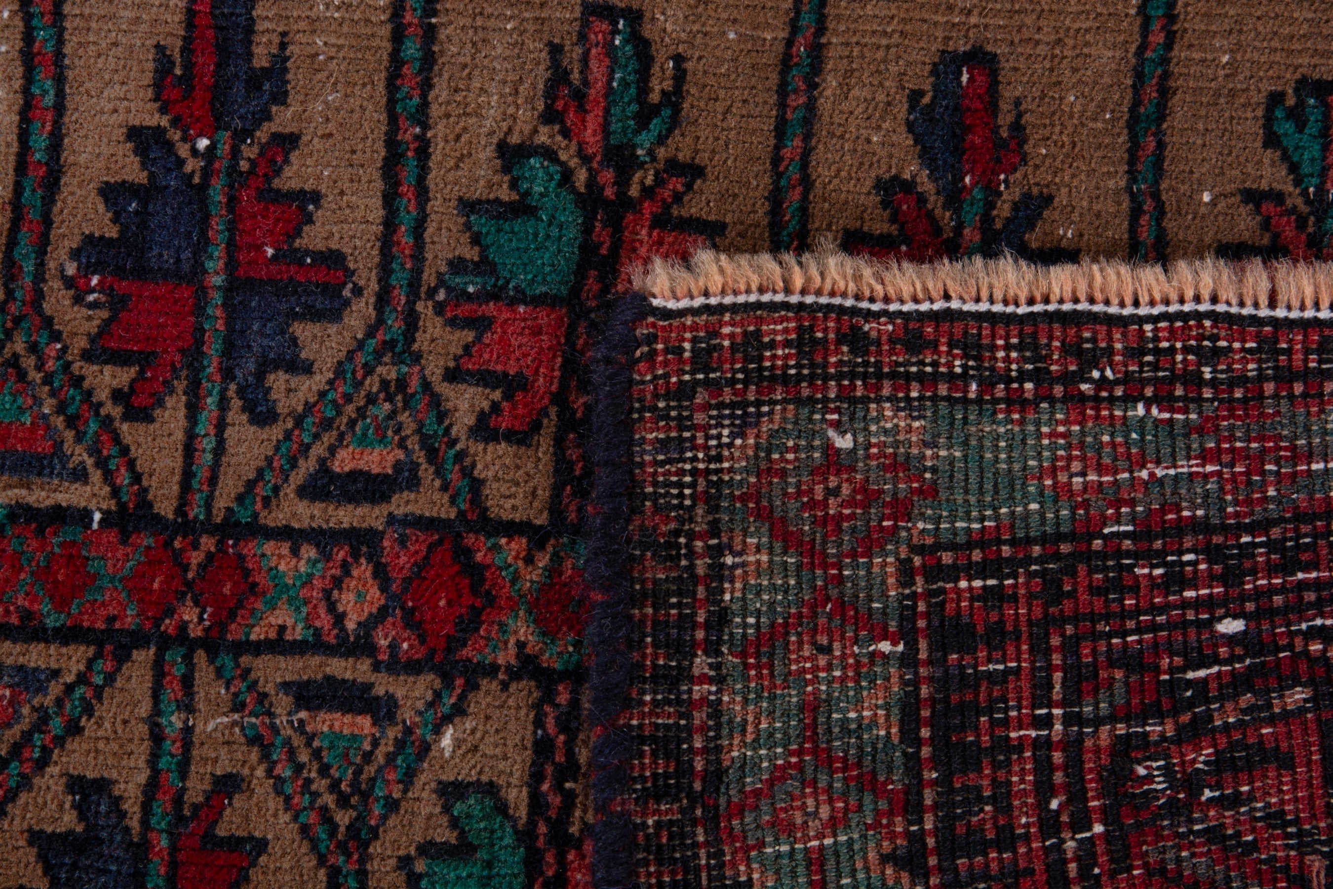 Persian Baluch accent rug in beige and burgundy, view 17 of 17