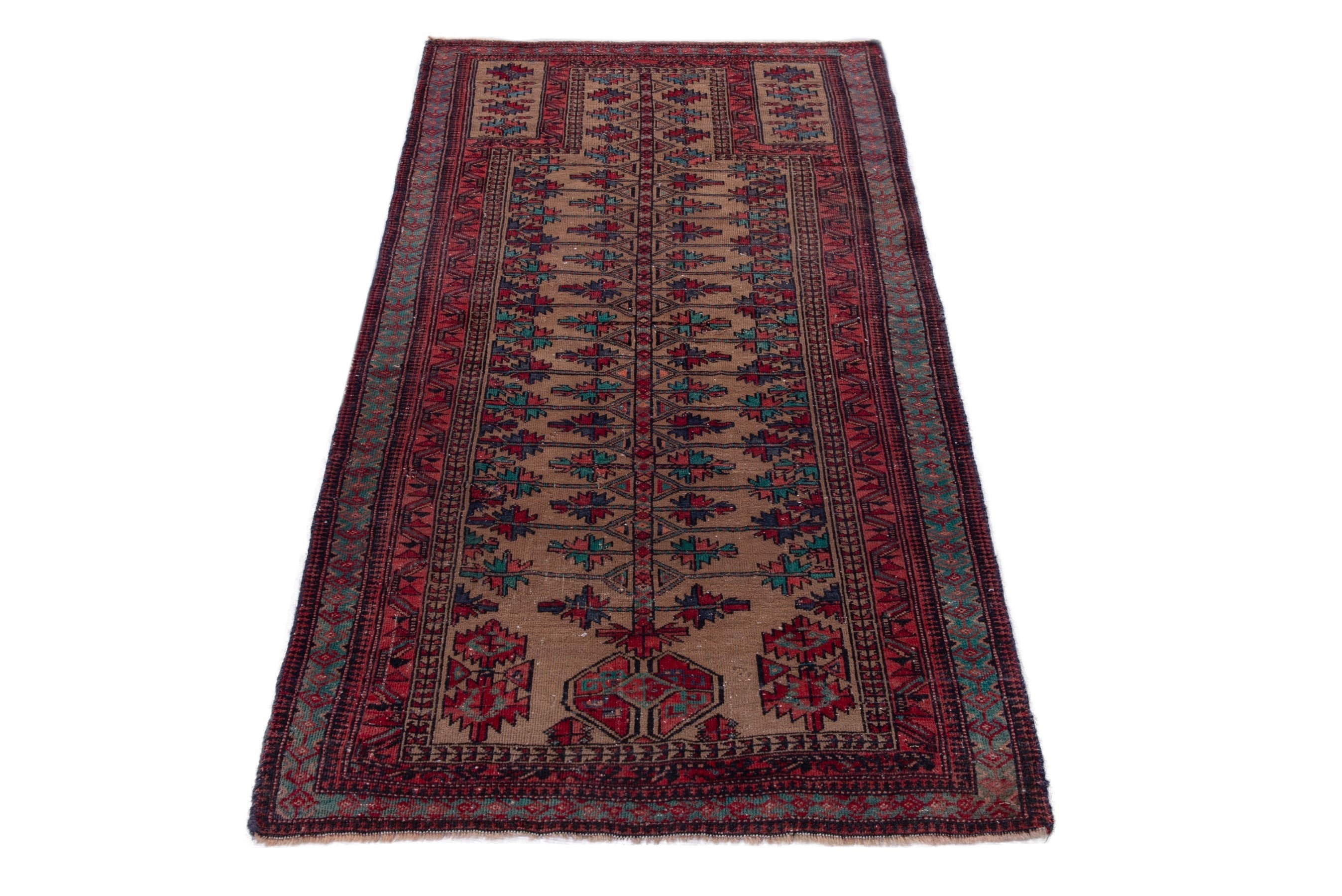 Persian Baluch accent rug in beige and burgundy, view 2 of 17
