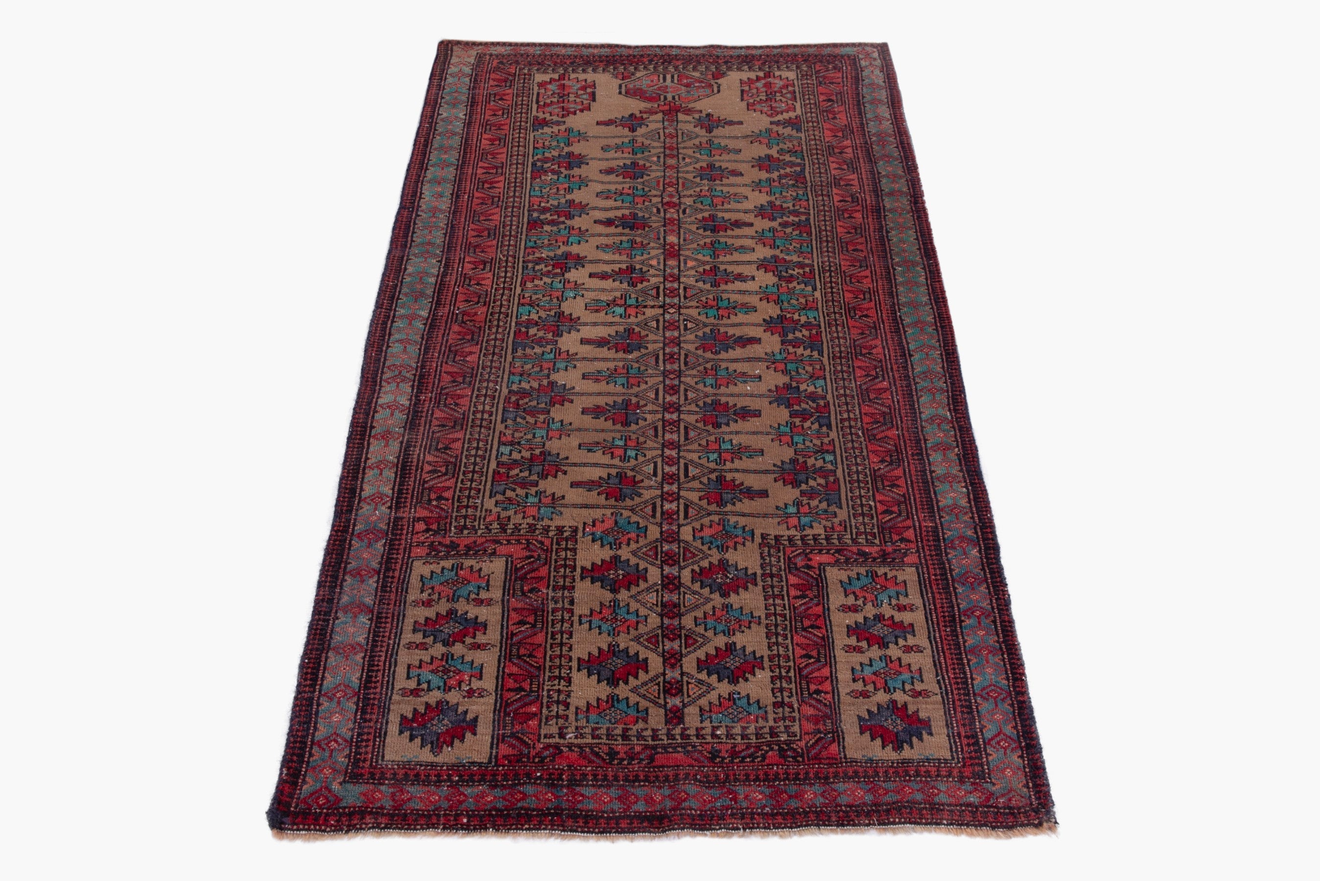 Persian Baluch accent rug in beige and burgundy, view 3 of 17