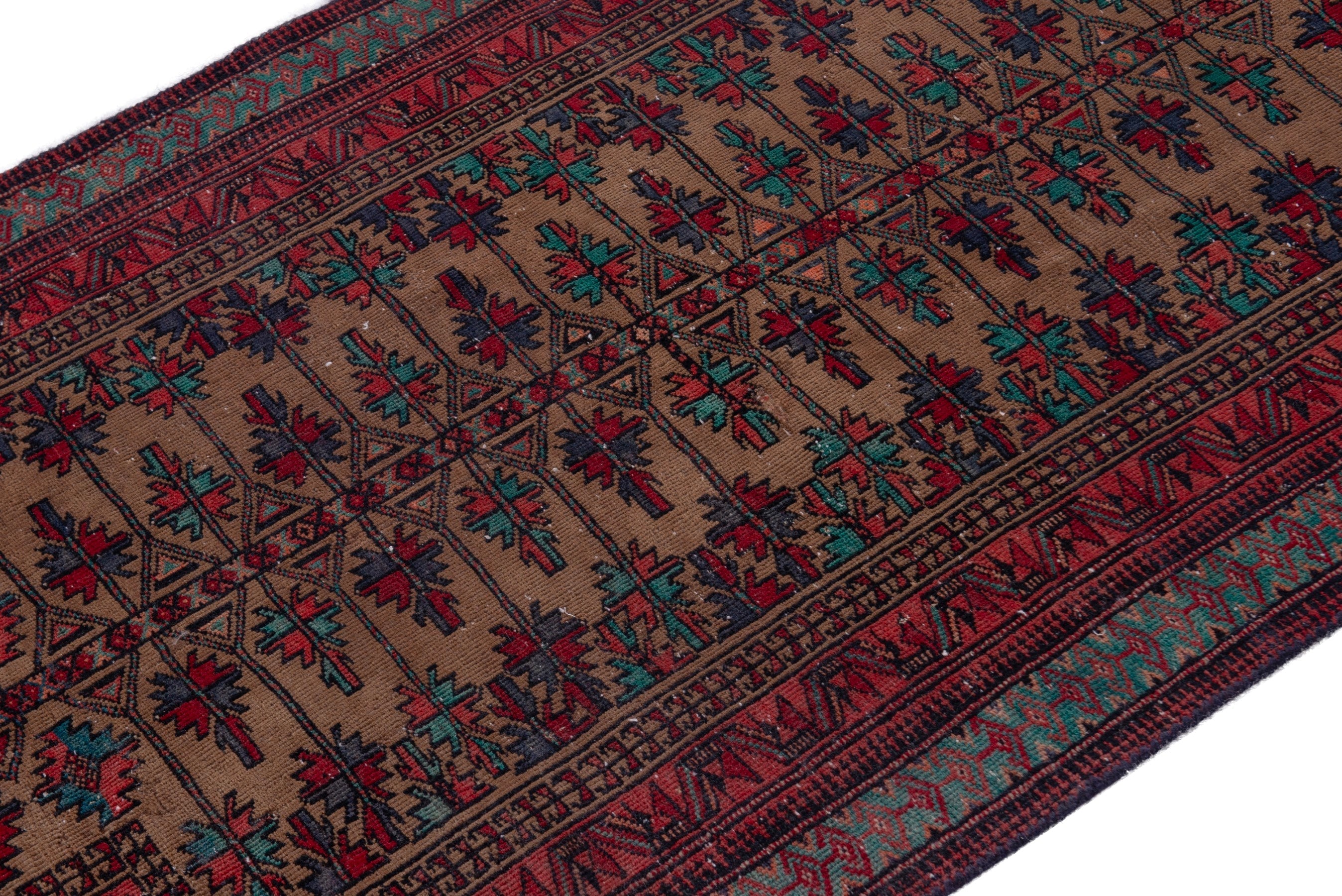 Persian Baluch accent rug in beige and burgundy, view 6 of 17