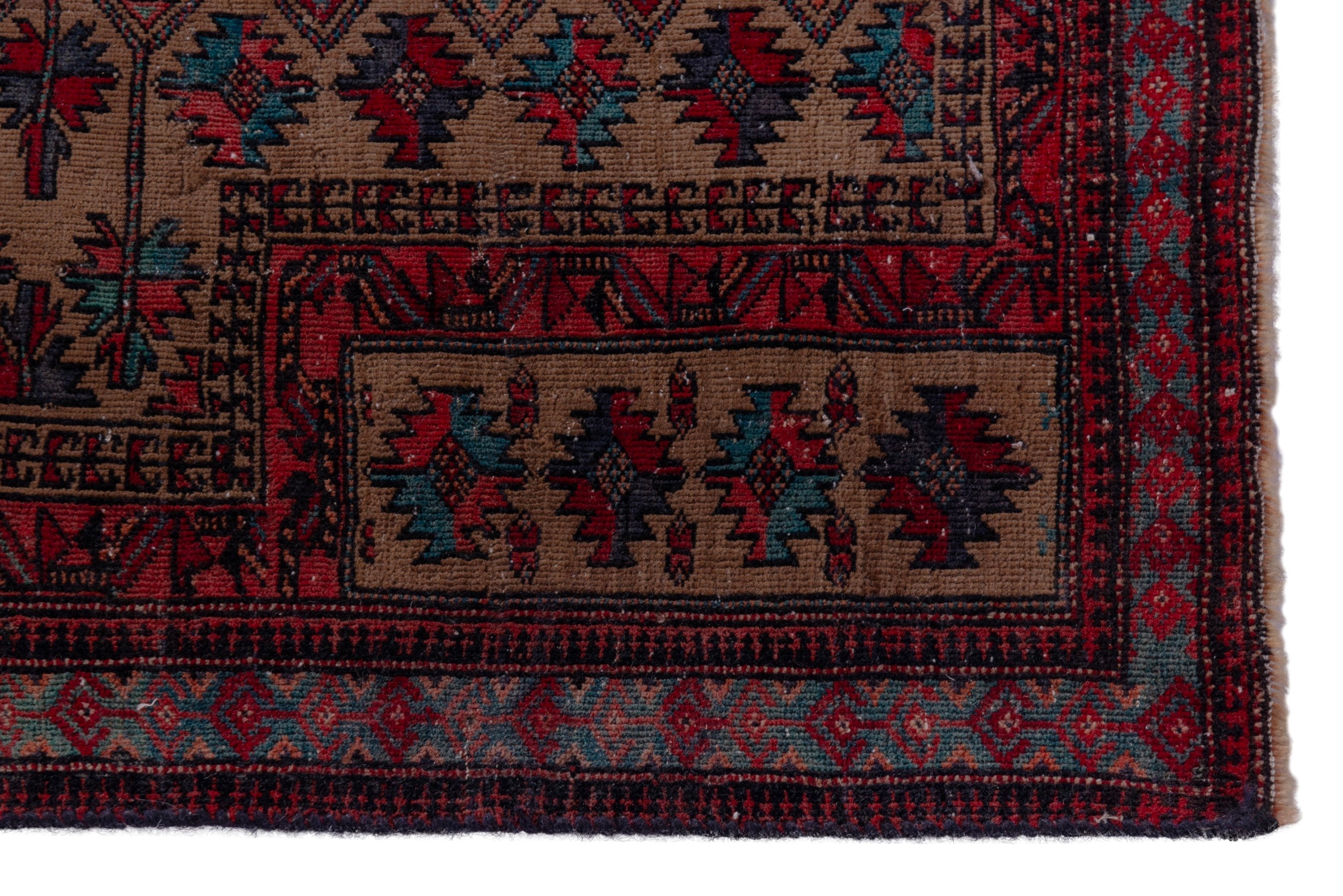 Persian Baluch accent rug in beige and burgundy, view 5 of 17