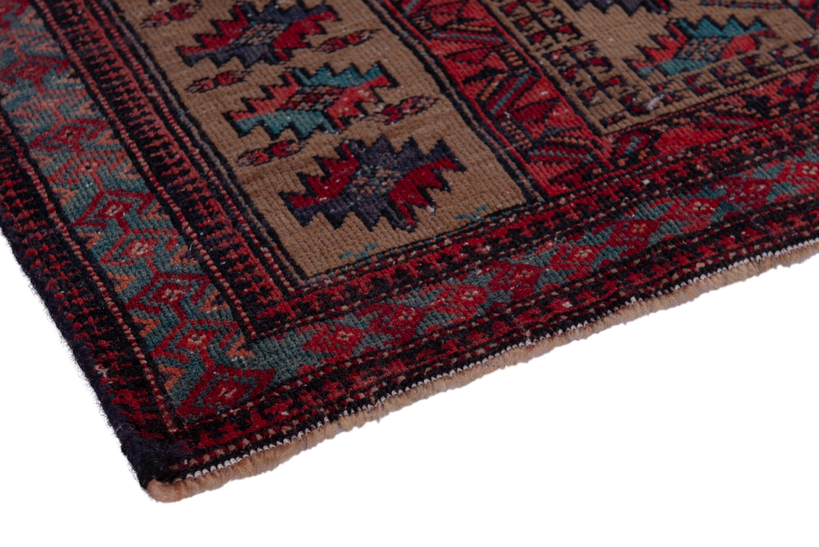 Persian Baluch accent rug in beige and burgundy, view 4 of 17