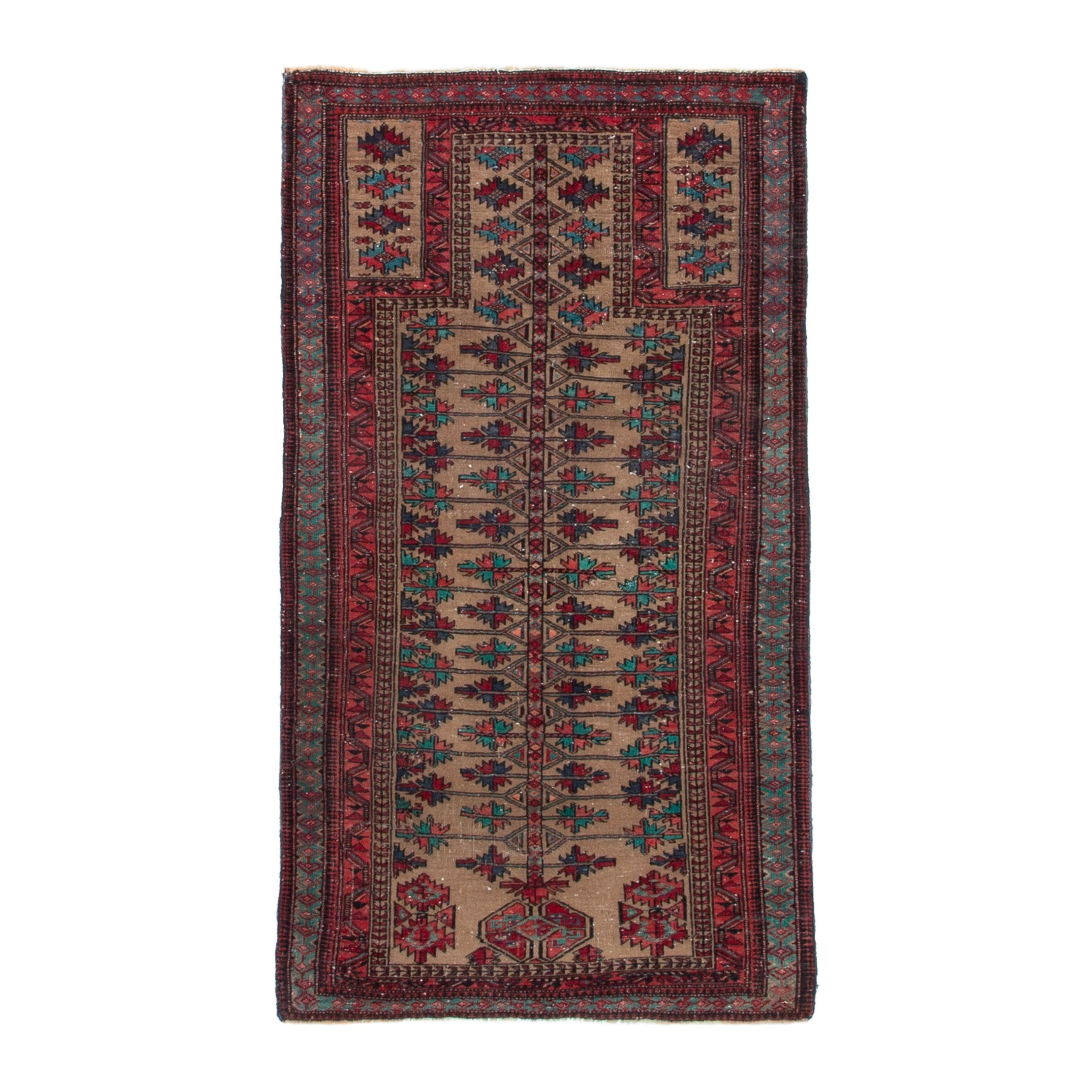 Persian Baluch accent rug in beige and burgundy, 2'9" x 5'7"