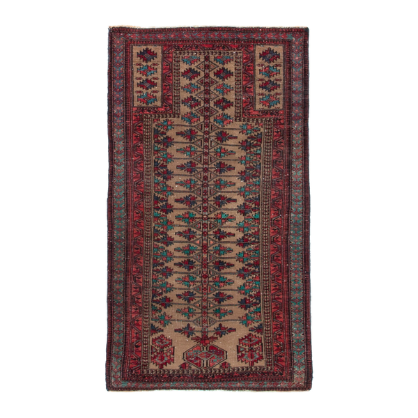 Persian Baluch runner rug in beige and burgundy, 2'9" x 5'7"