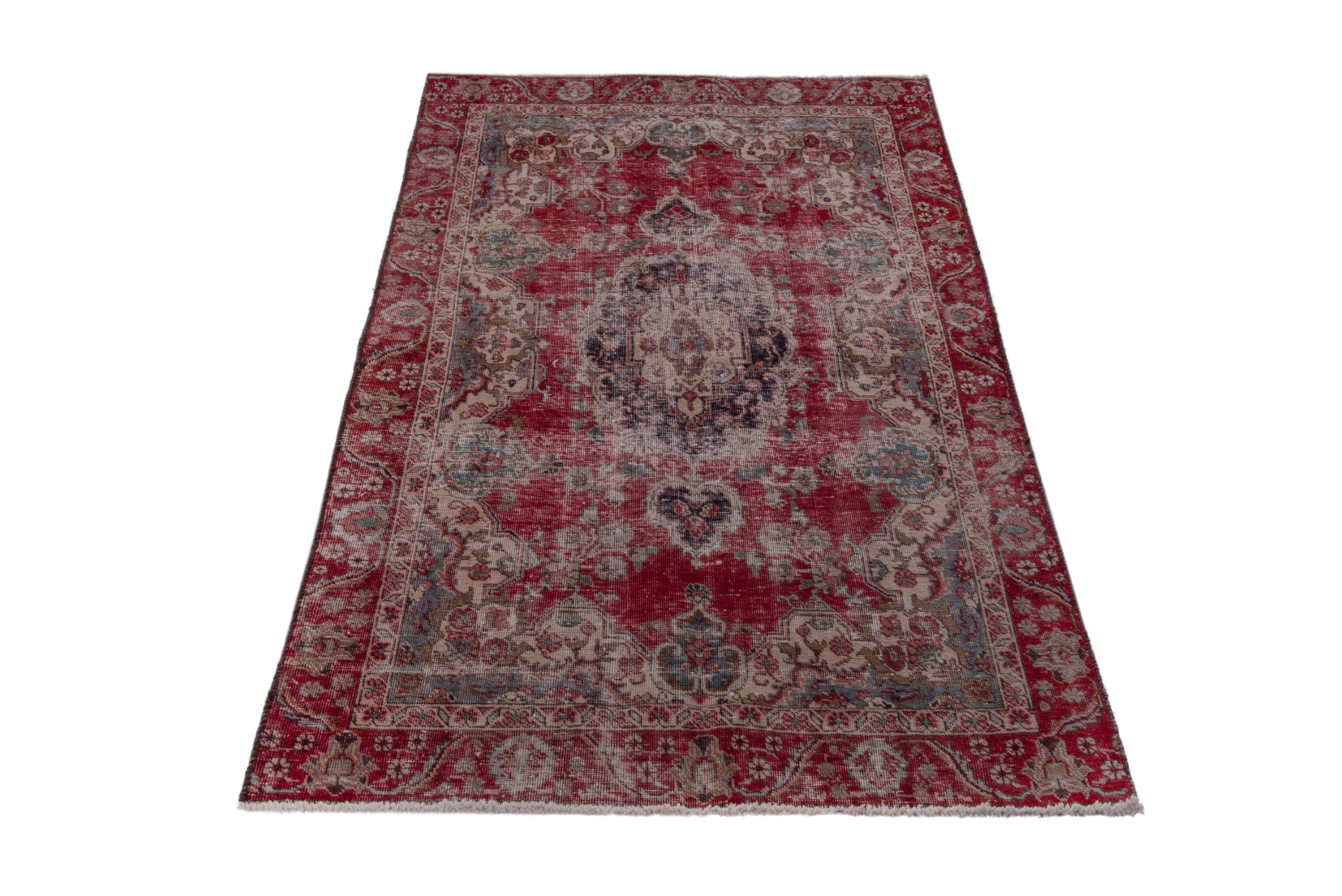 Persian Tabriz accent rug in burgundy and faded red, view 2 of 16