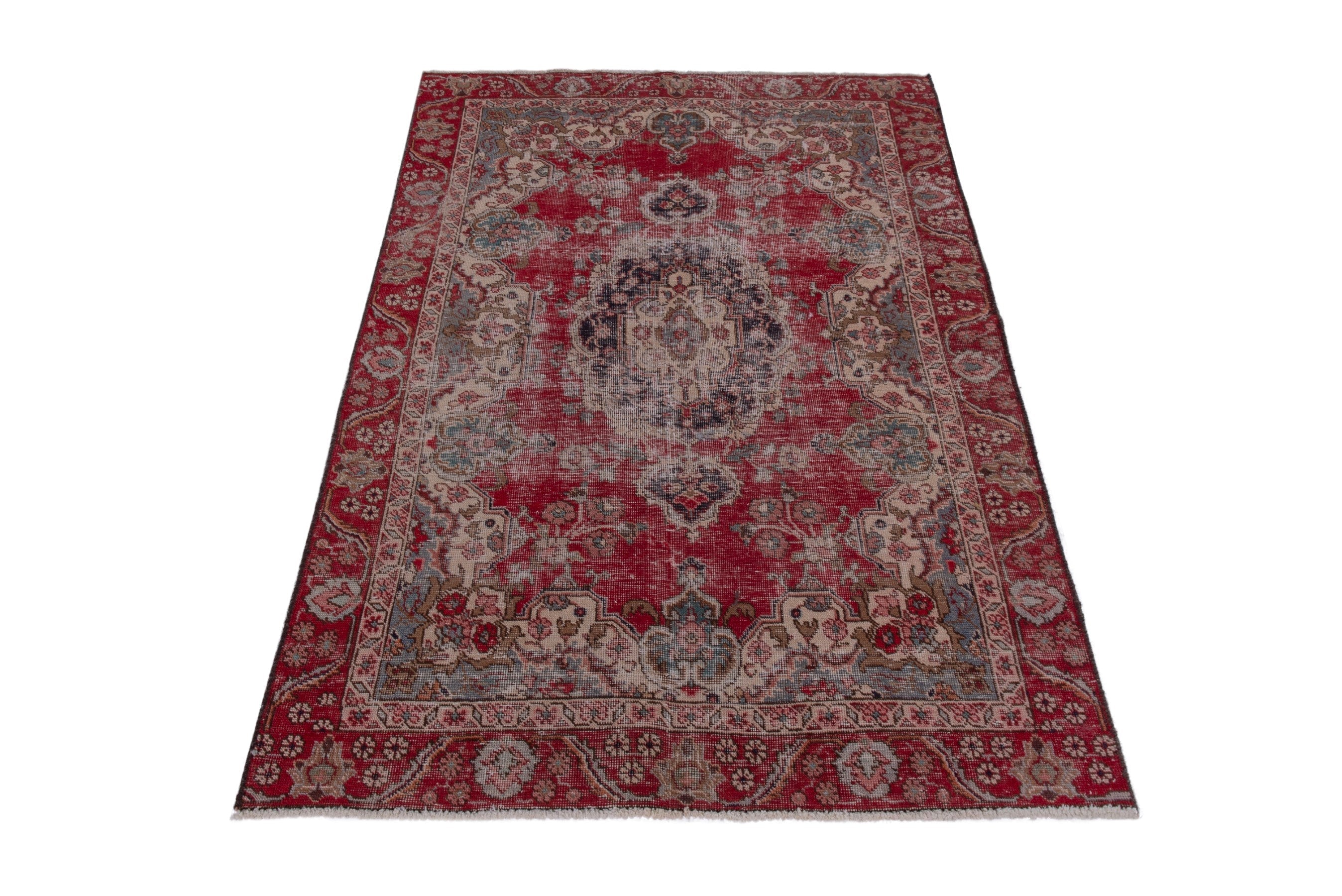 Persian Tabriz accent rug in burgundy and faded red, view 3 of 16