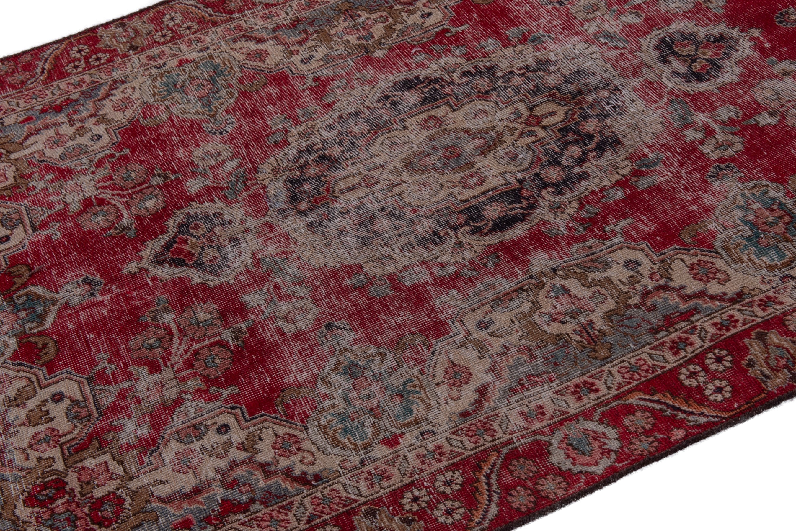 Persian Tabriz accent rug in burgundy and faded red, view 6 of 16