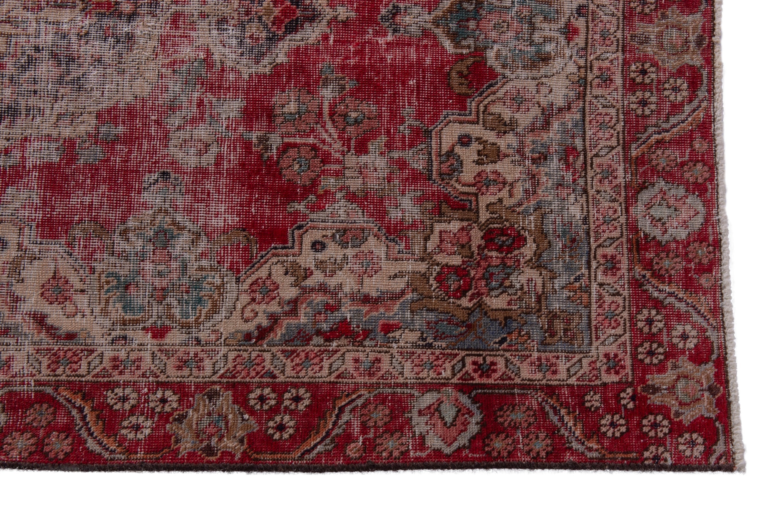 Persian Tabriz accent rug in burgundy and faded red, view 5 of 16