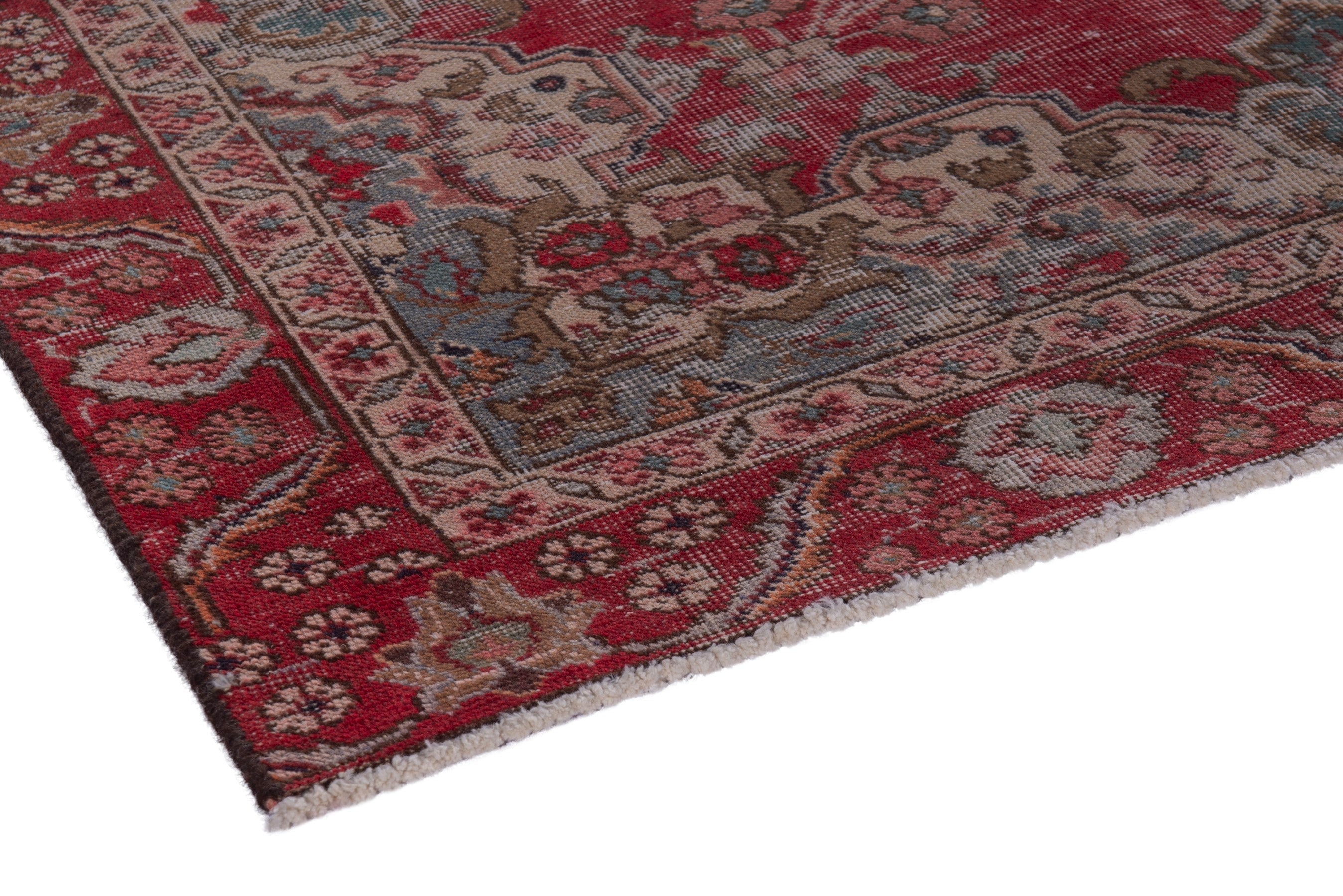 Persian Tabriz accent rug in burgundy and faded red, view 4 of 16