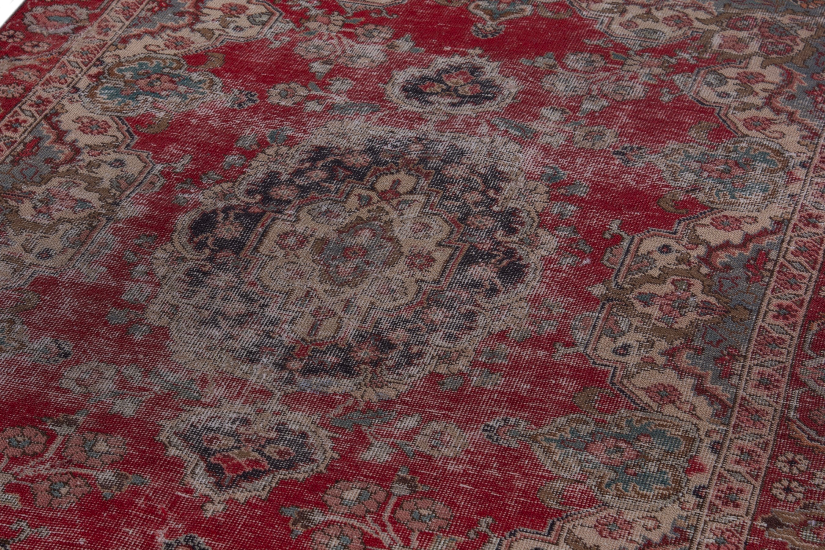 Persian Tabriz accent rug in burgundy and faded red, view 9 of 16