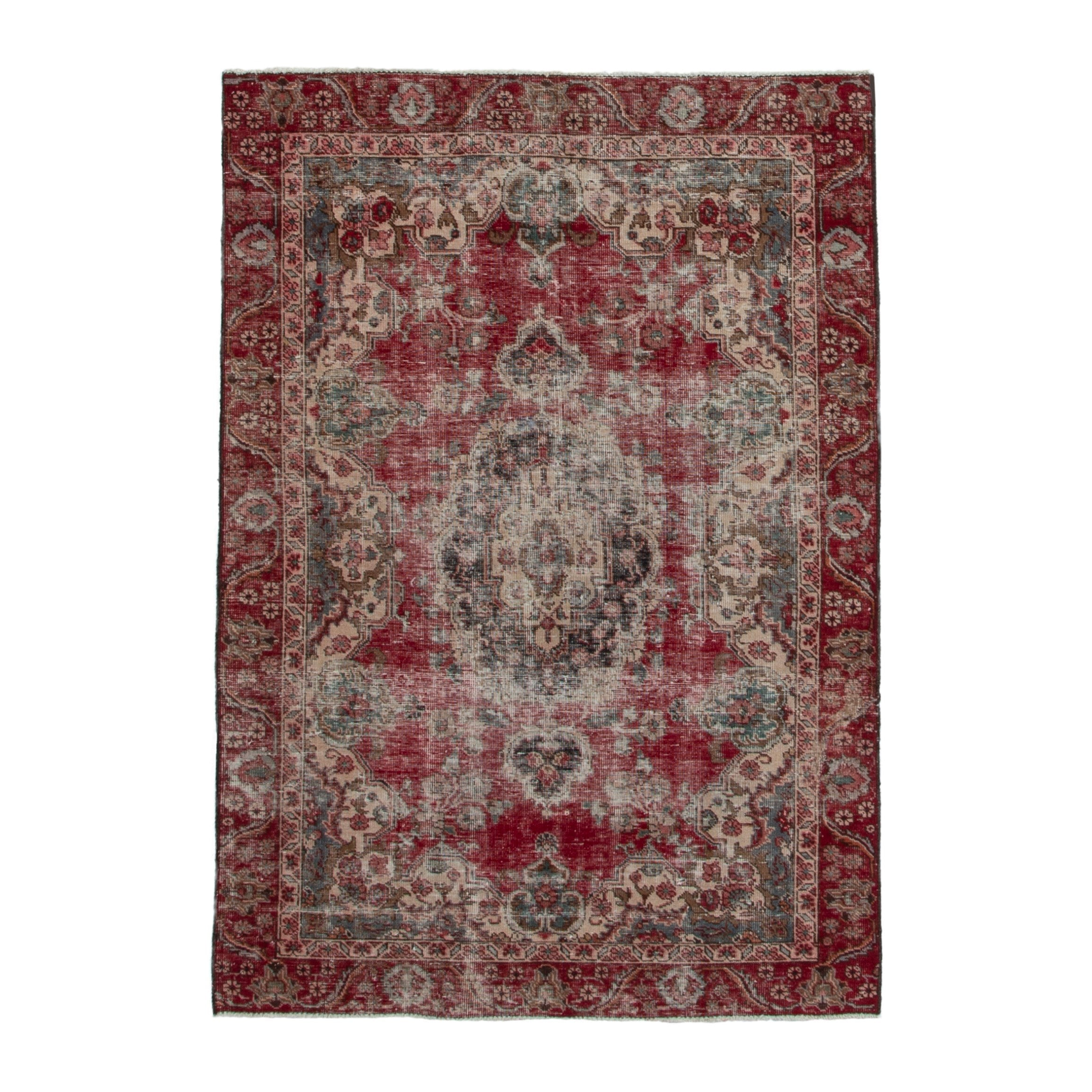 Persian Tabriz accent rug in burgundy and faded red, 3'11" x 6'