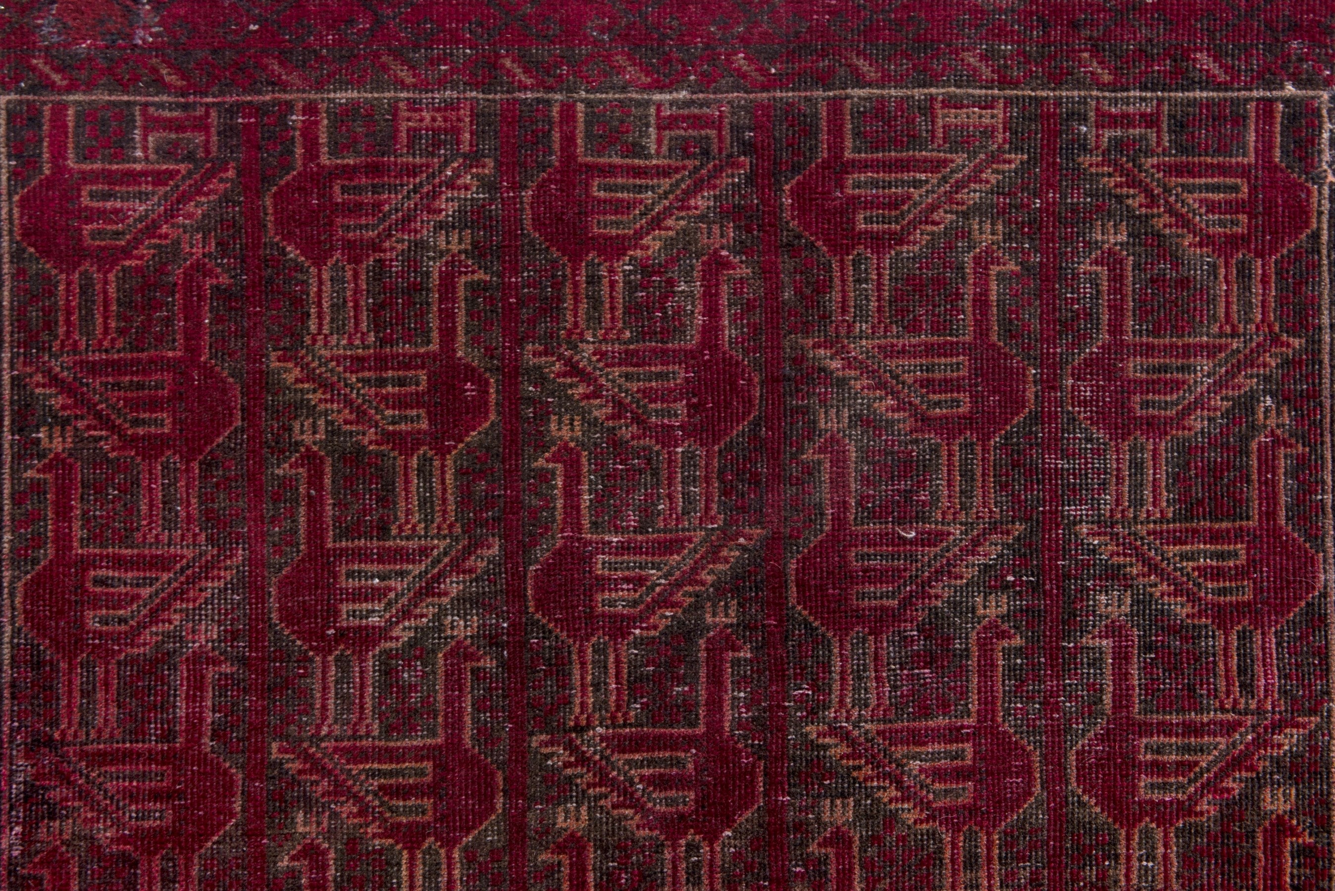 Persian Baluch accent rug in burgundy and faded red, view 11 of 17