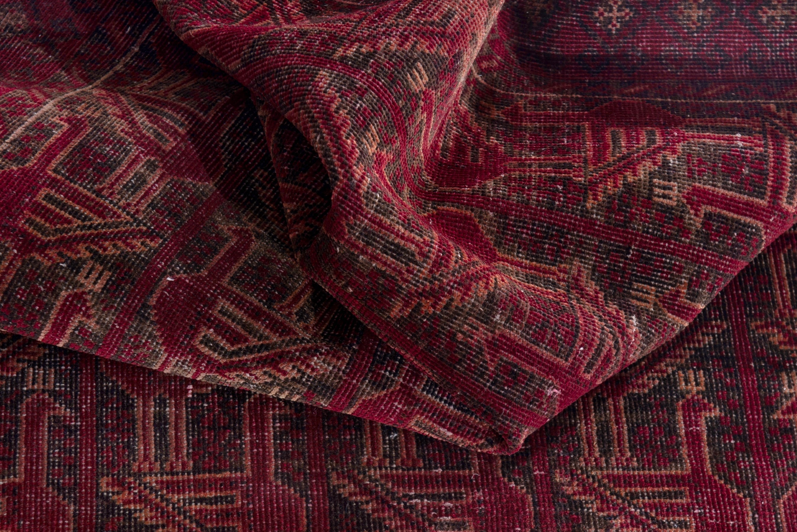 Persian Baluch accent rug in burgundy and faded red, view 14 of 17