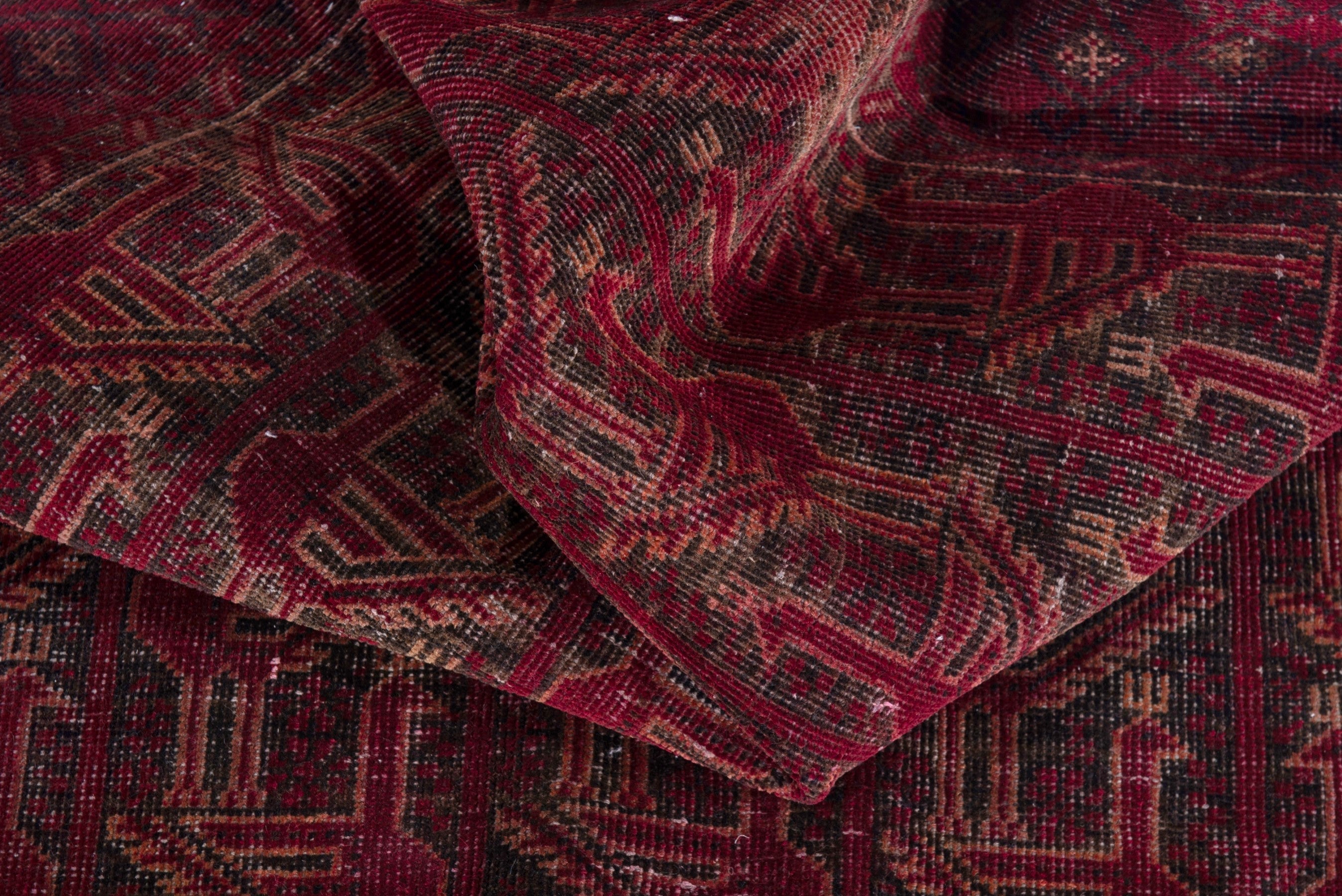 Persian Baluch accent rug in burgundy and faded red, view 15 of 17
